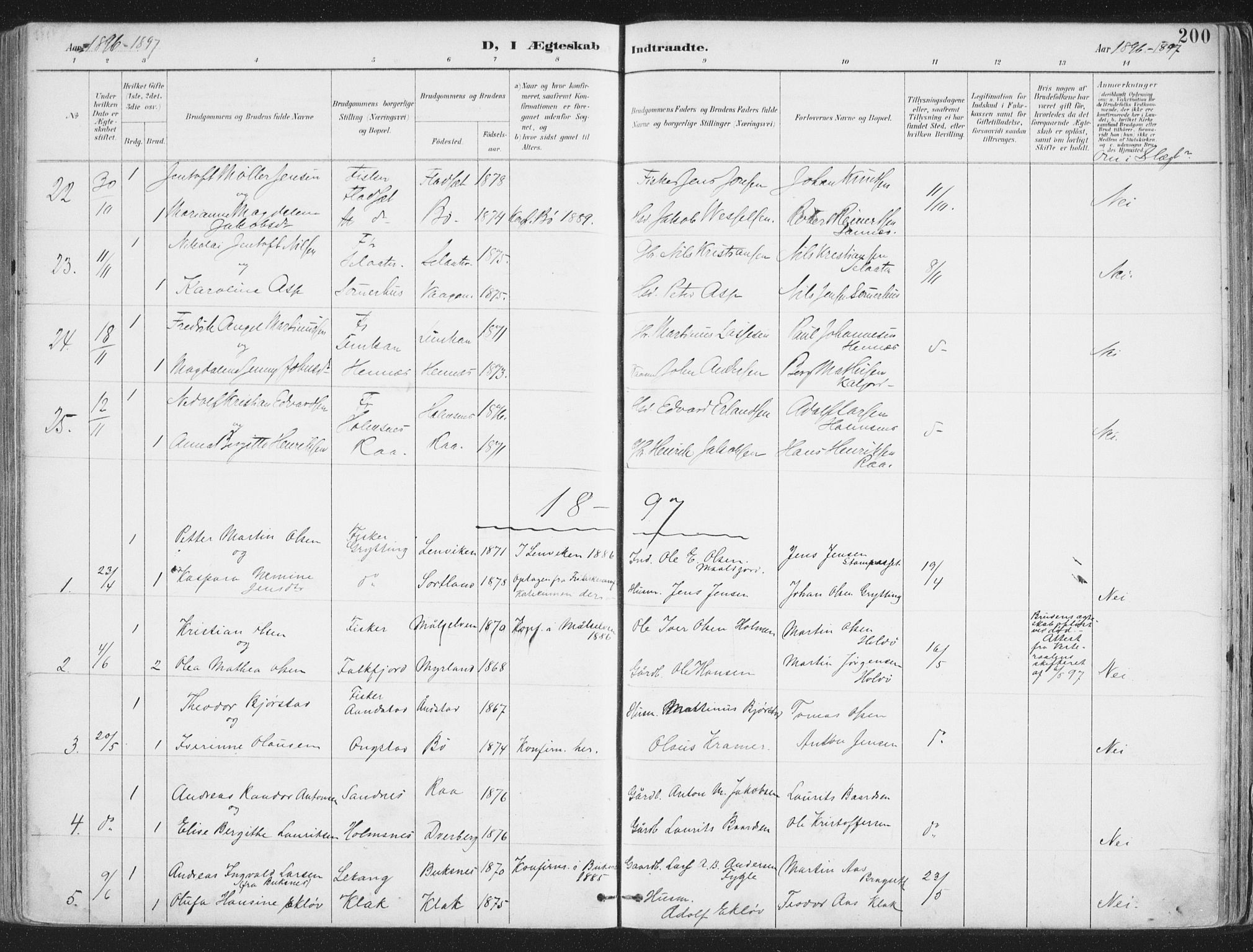 Ministerialprotokoller, klokkerbøker og fødselsregistre - Nordland, SAT/A-1459/888/L1246: Parish register (official) no. 888A12, 1891-1903, p. 200