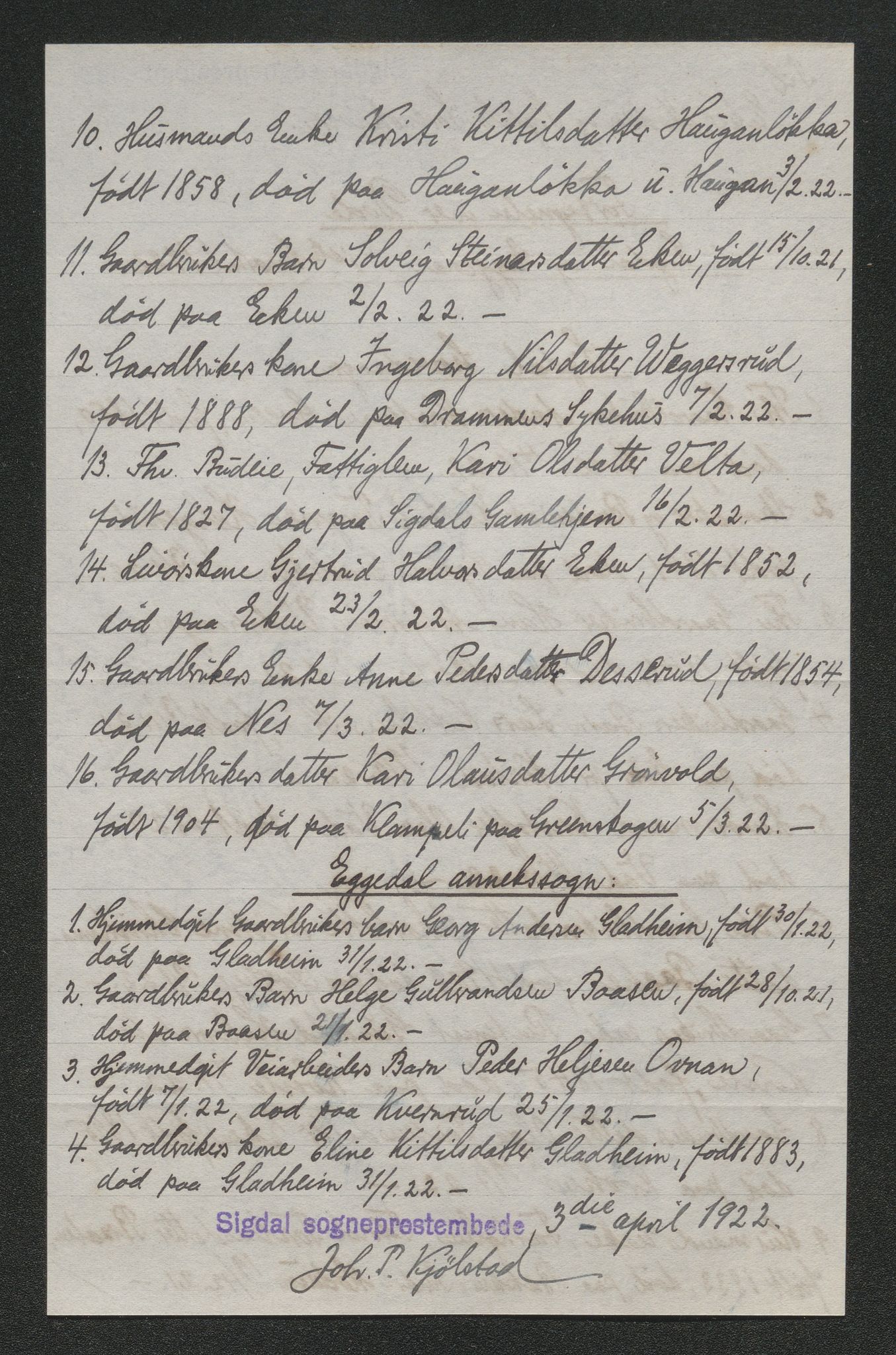 Eiker, Modum og Sigdal sorenskriveri, AV/SAKO-A-123/H/Ha/Hab/L0041: Dødsfallsmeldinger, 1922-1923, p. 7