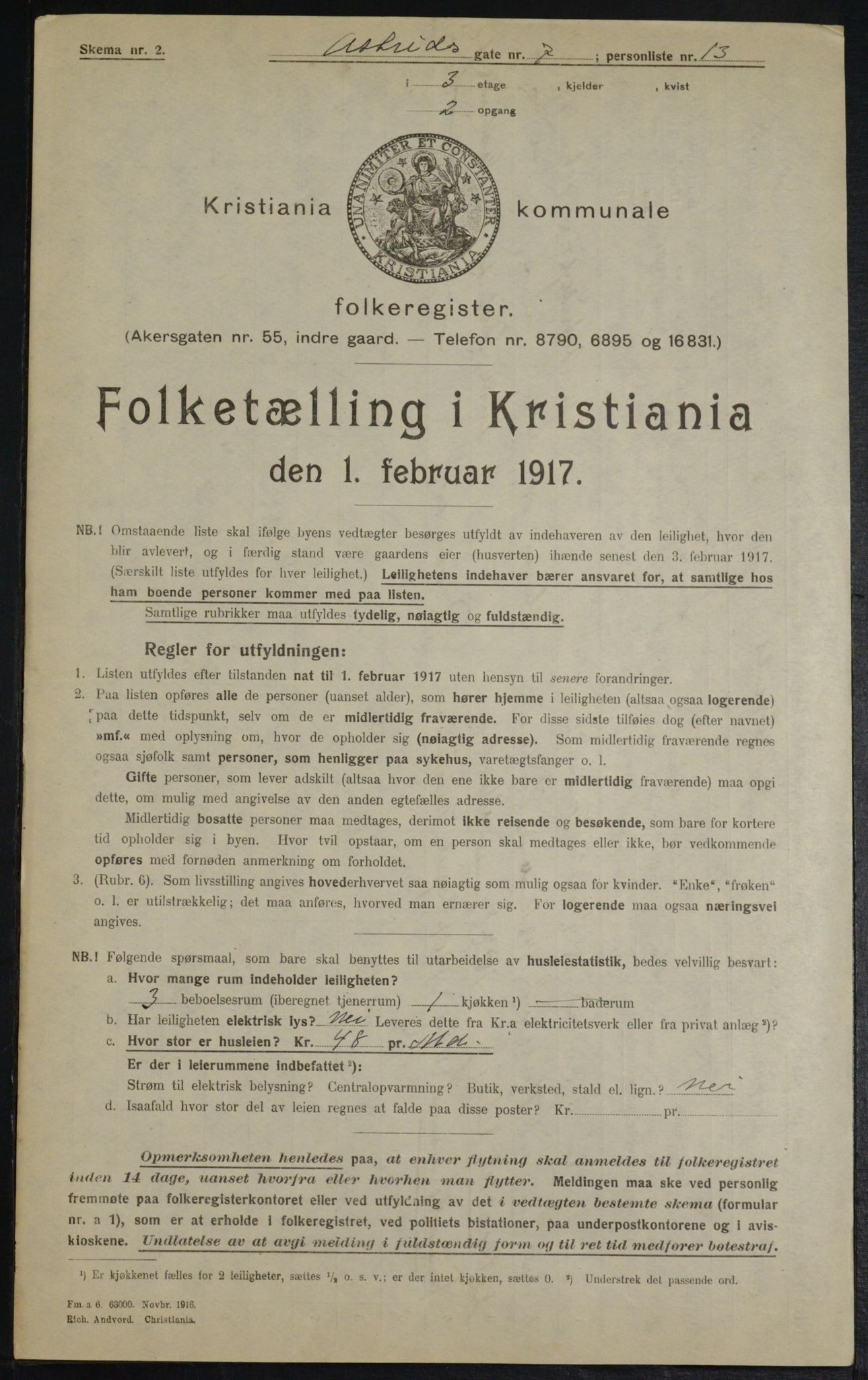 OBA, Municipal Census 1916 for Kristiania, 1916, p. 17283