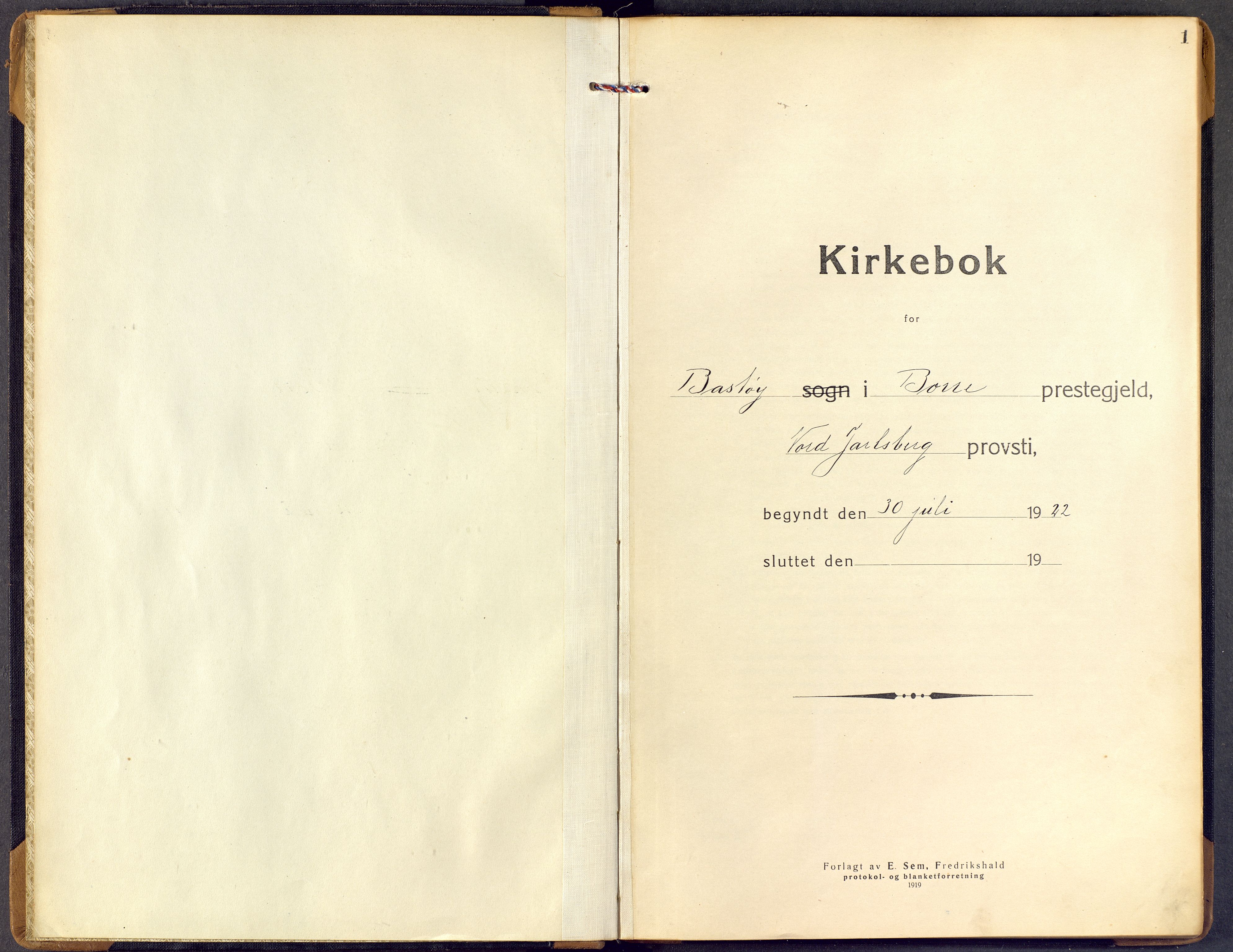 Borre kirkebøker, SAKO/A-338/F/Fd/L0001: Parish register (official) no. IV 1, 1922-1964, p. 1
