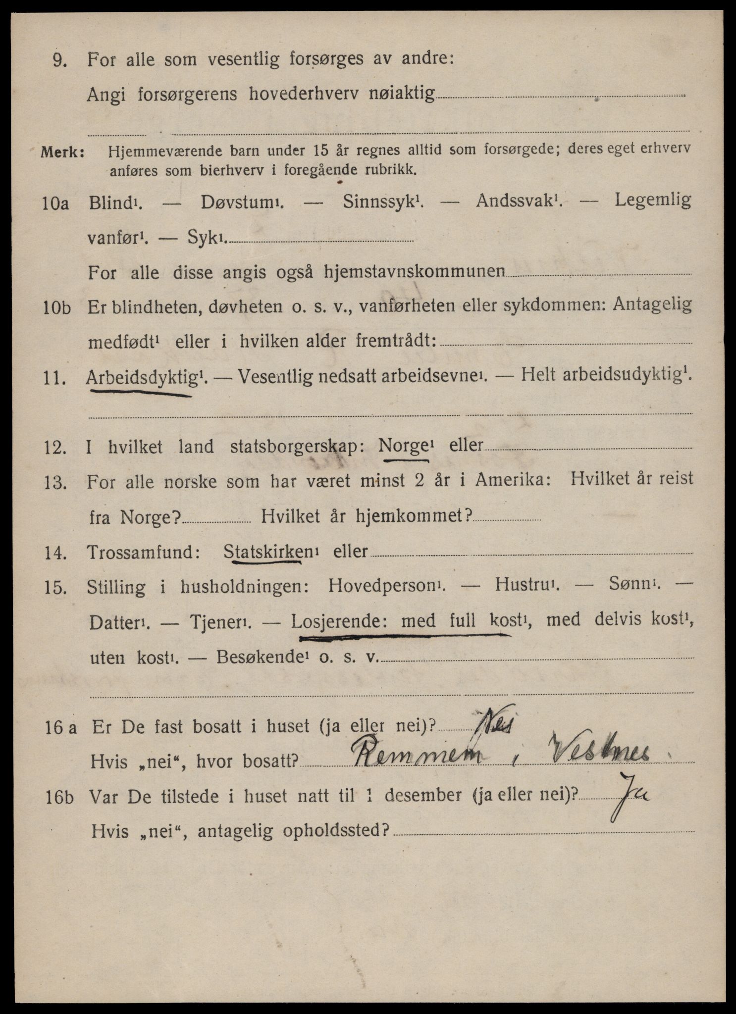 SAT, 1920 census for Vestnes, 1920, p. 1692