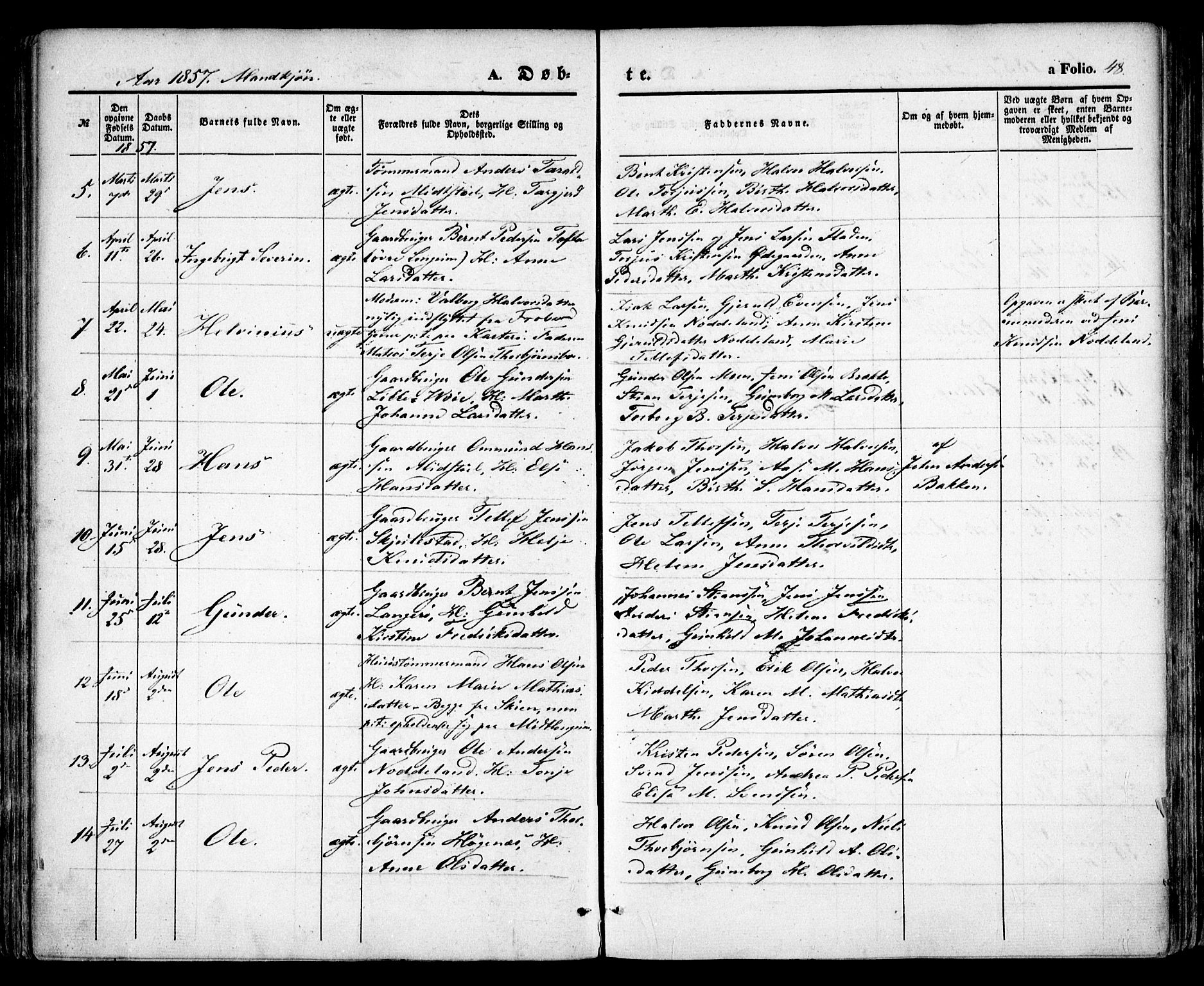 Austre Moland sokneprestkontor, AV/SAK-1111-0001/F/Fa/Faa/L0007: Parish register (official) no. A 7, 1847-1857, p. 48