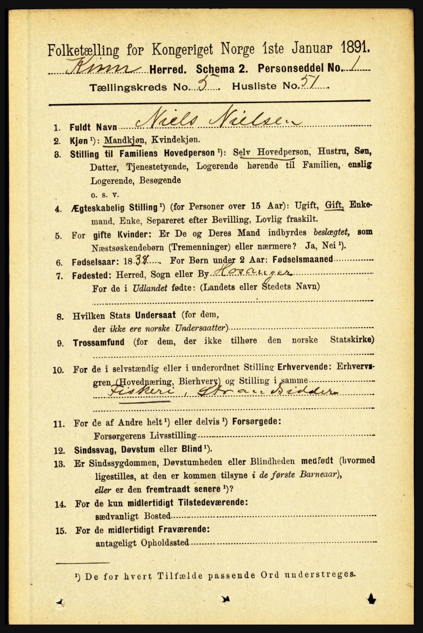 RA, 1891 census for 1437 Kinn, 1891, p. 2100
