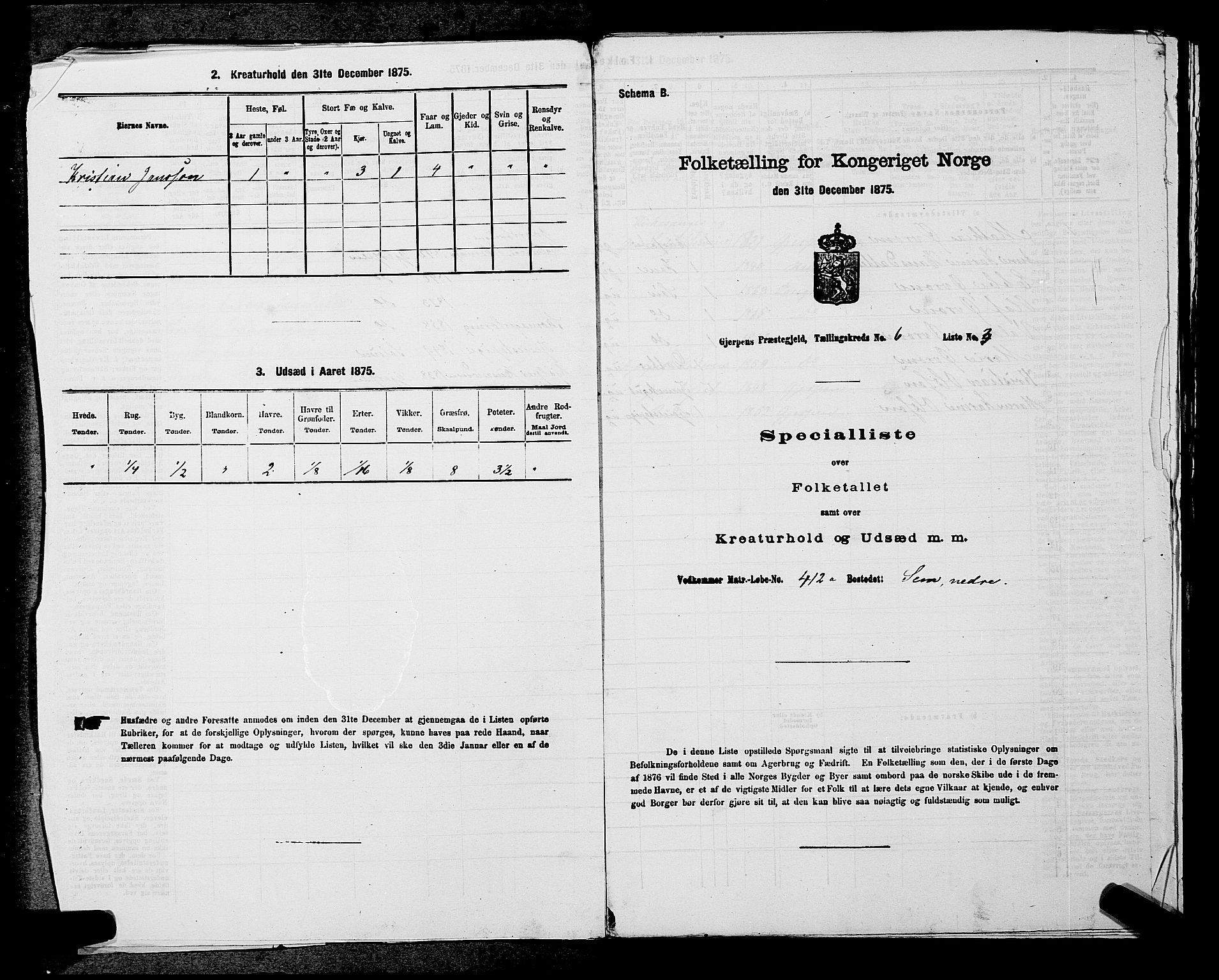 SAKO, 1875 census for 0812P Gjerpen, 1875, p. 727