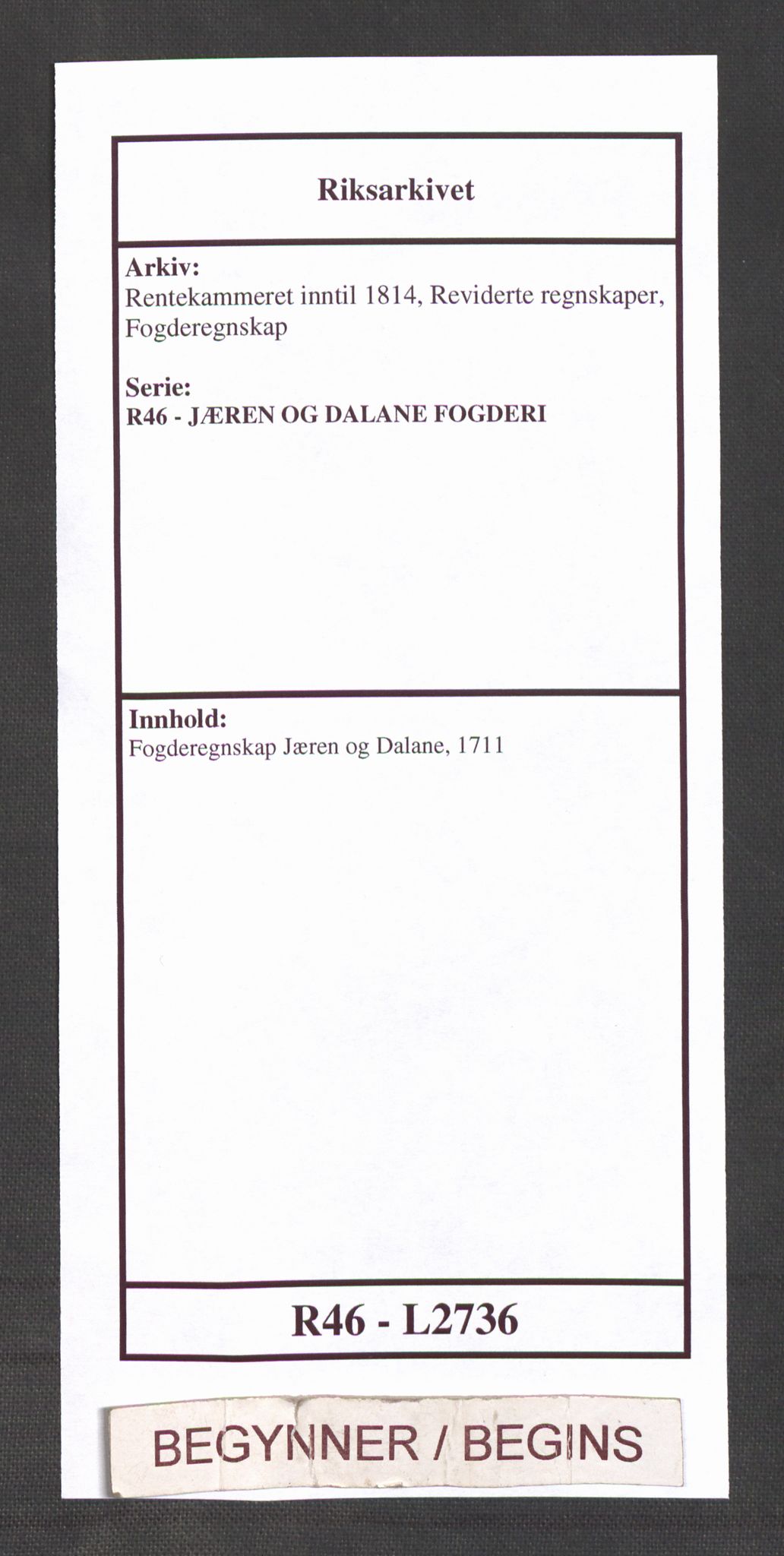Rentekammeret inntil 1814, Reviderte regnskaper, Fogderegnskap, RA/EA-4092/R46/L2736: Fogderegnskap Jæren og Dalane, 1711, p. 1