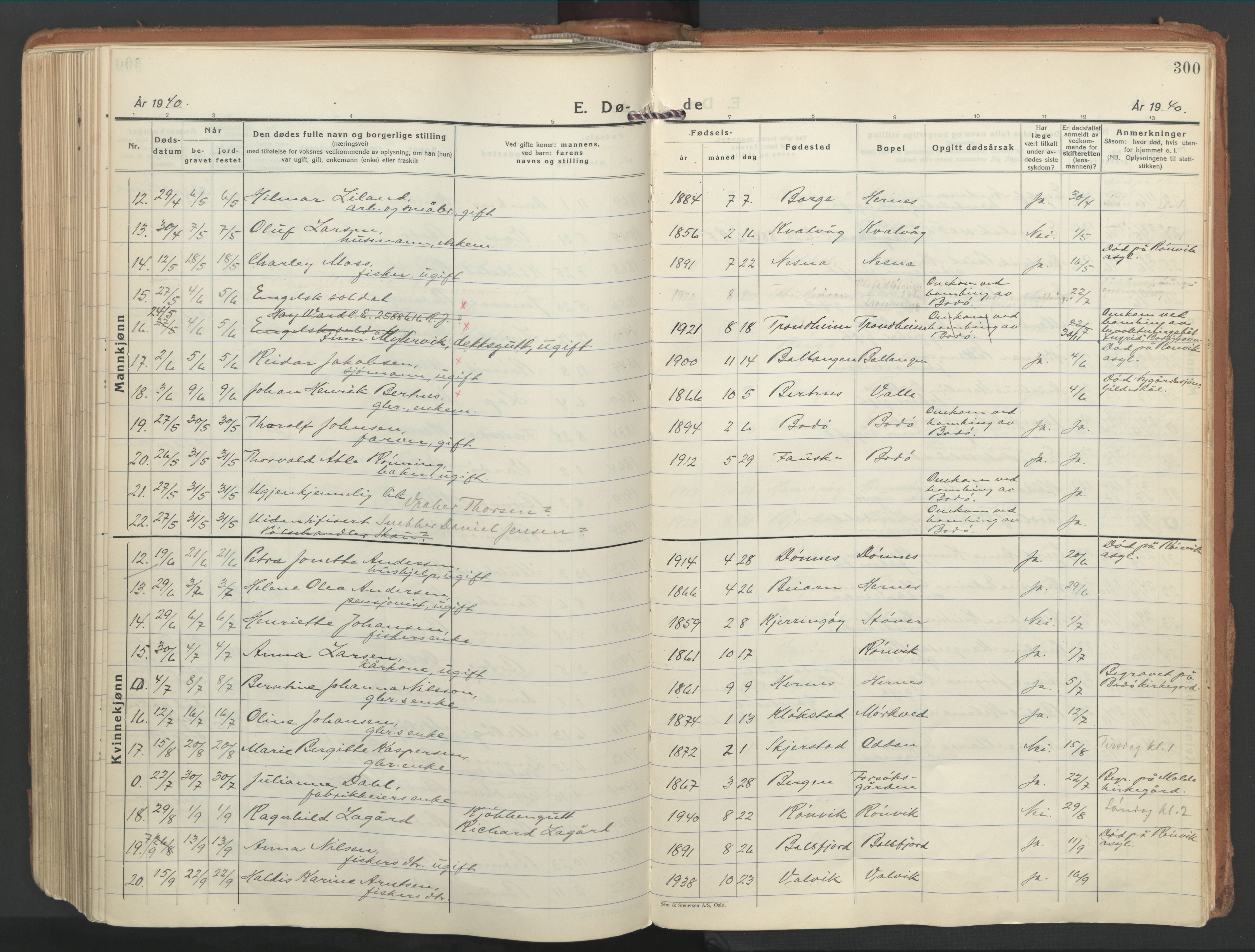 Ministerialprotokoller, klokkerbøker og fødselsregistre - Nordland, AV/SAT-A-1459/802/L0061: Parish register (official) no. 802A08, 1933-1946, p. 300