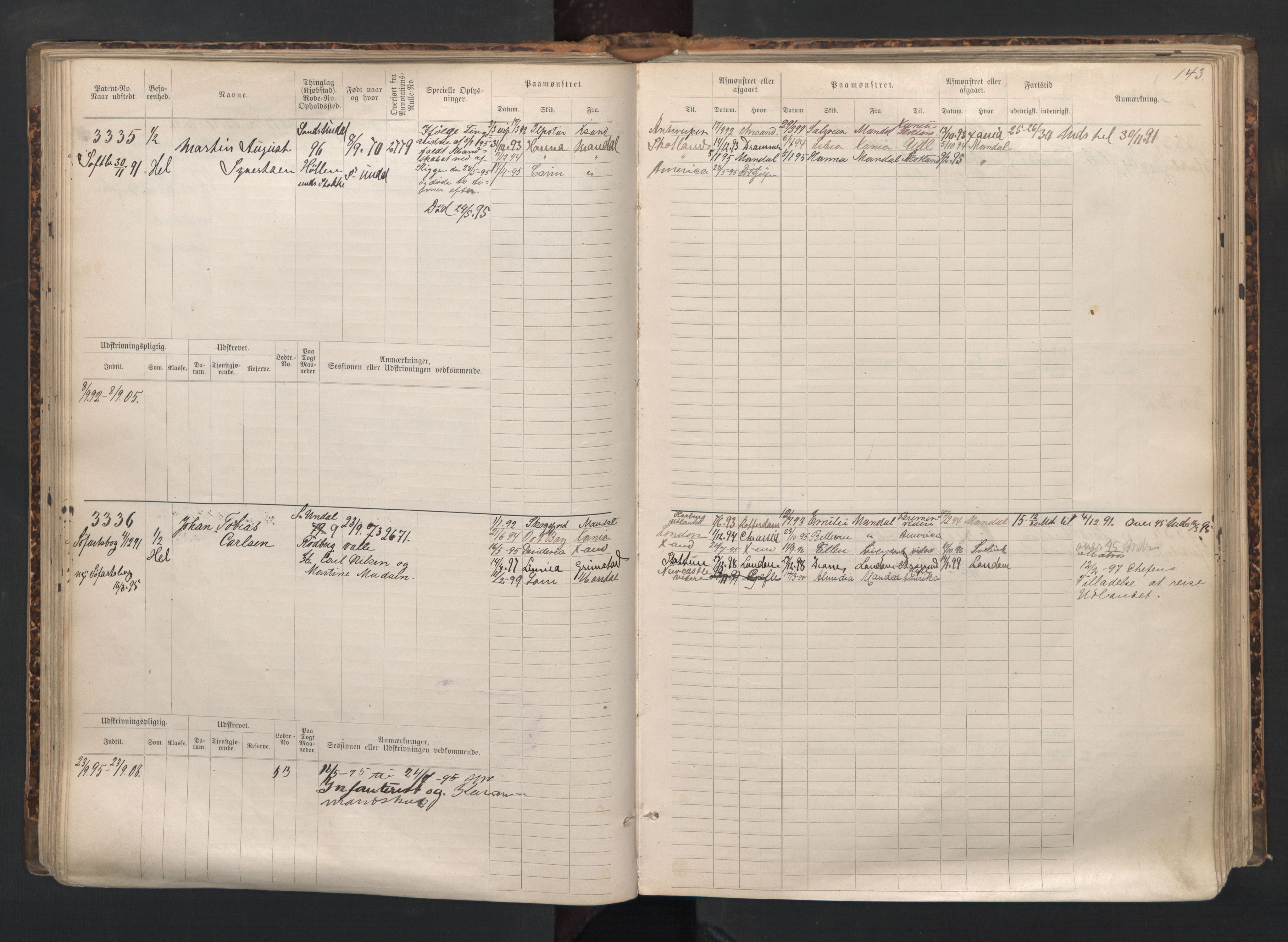 Mandal mønstringskrets, AV/SAK-2031-0016/F/Fb/L0015: Hovedrulle nr 3055-3820, Y-24, 1887-1940, p. 144