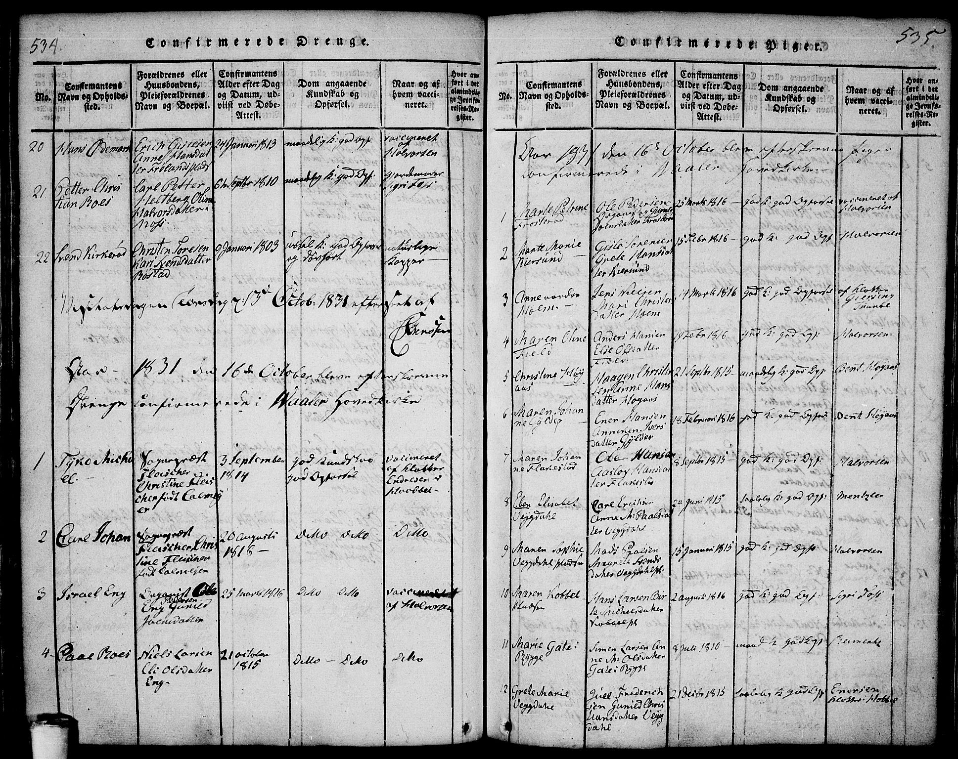 Våler prestekontor Kirkebøker, AV/SAO-A-11083/F/Fa/L0005: Parish register (official) no. I 5, 1815-1839, p. 534-535