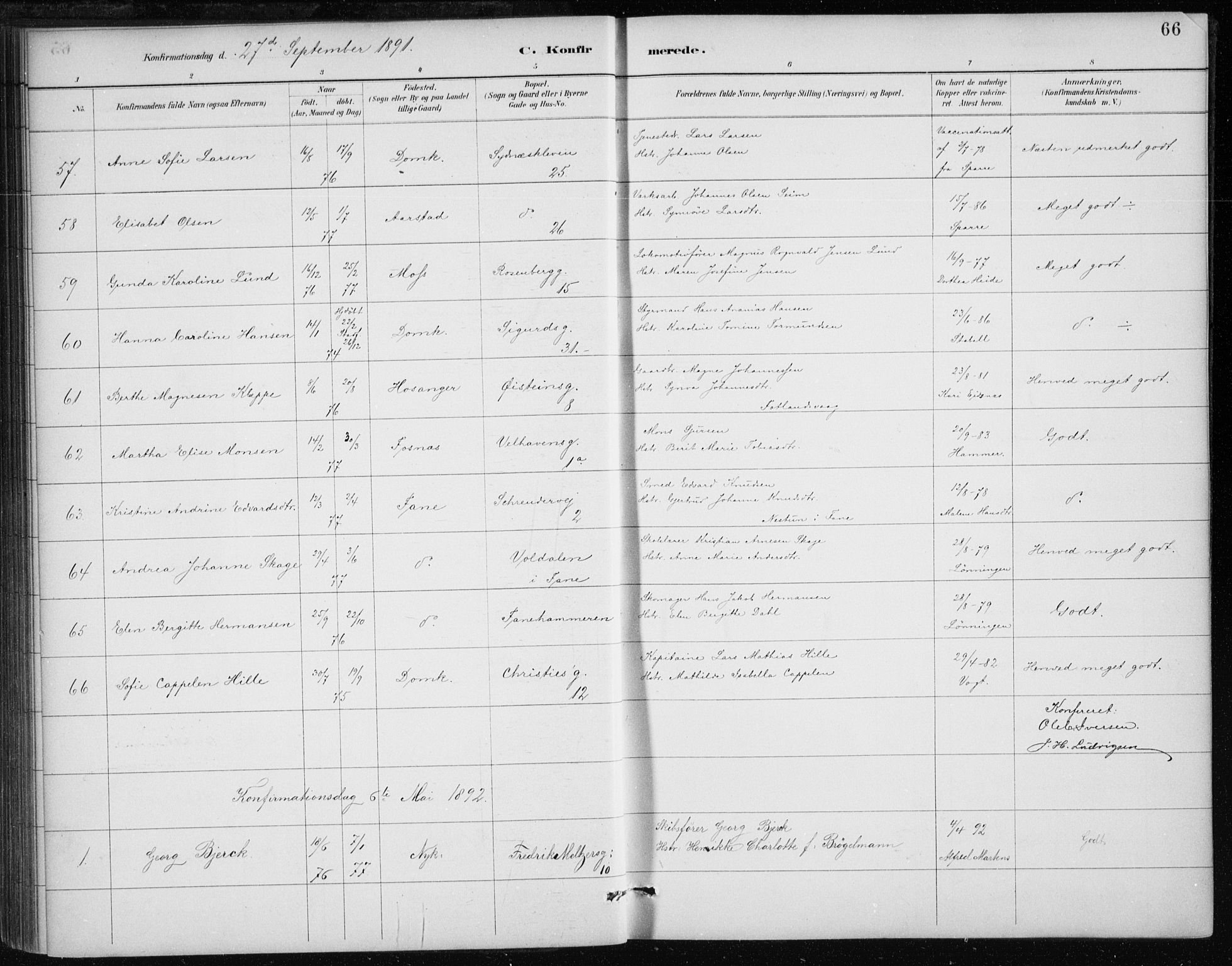 Johanneskirken sokneprestembete, SAB/A-76001/H/Haa/L0008: Parish register (official) no. C 1, 1885-1907, p. 66