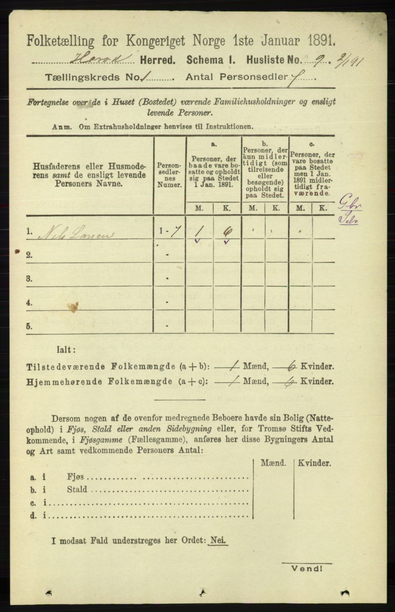 RA, 1891 census for 1039 Herad, 1891, p. 30