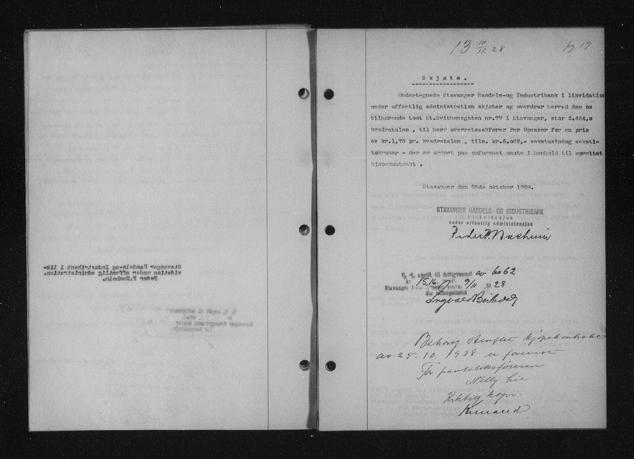 Stavanger byfogd, SAST/A-101408/001/4/41/410/410BB/L0055: Mortgage book no. 43, 1928-1929, Deed date: 10.11.1928