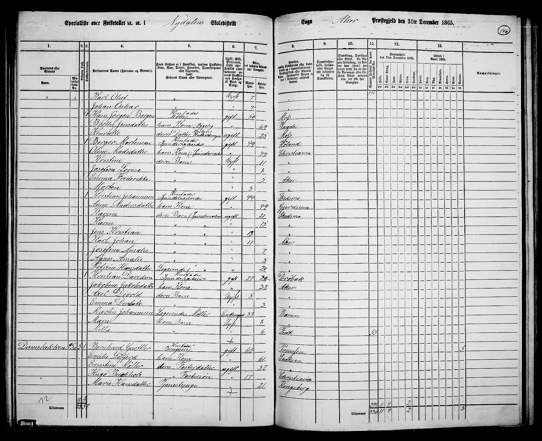 RA, 1865 census for Vestre Aker, 1865, p. 129