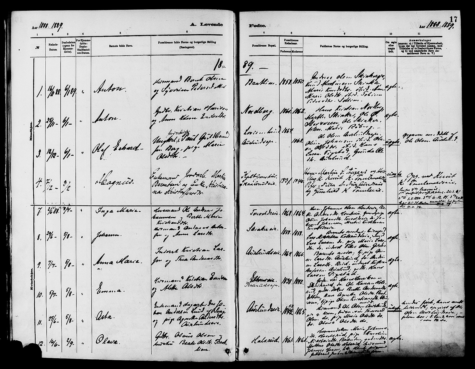 Nordre Land prestekontor, SAH/PREST-124/H/Ha/Haa/L0003: Parish register (official) no. 3, 1882-1896, p. 17