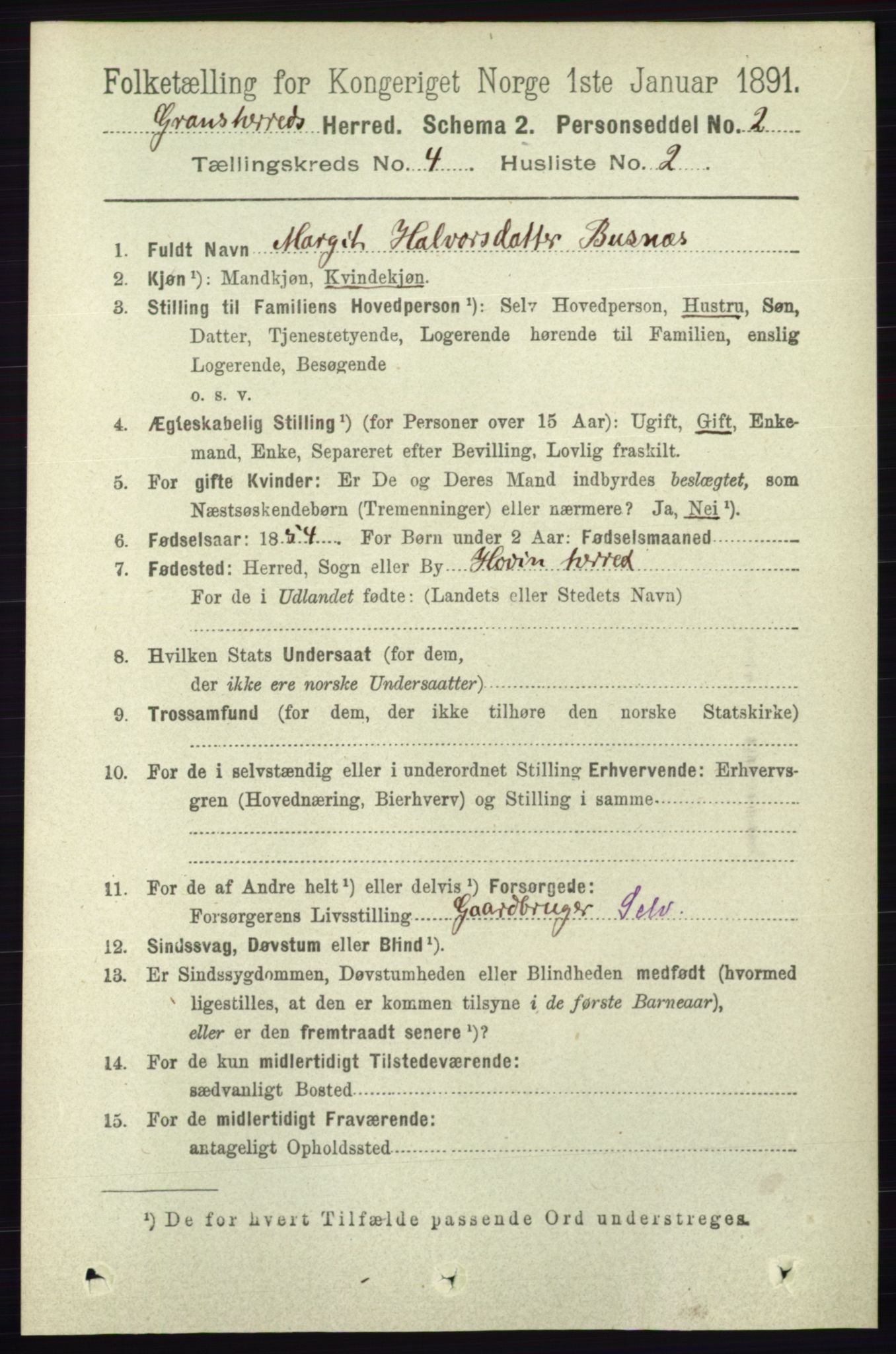 RA, 1891 census for 0824 Gransherad, 1891, p. 691