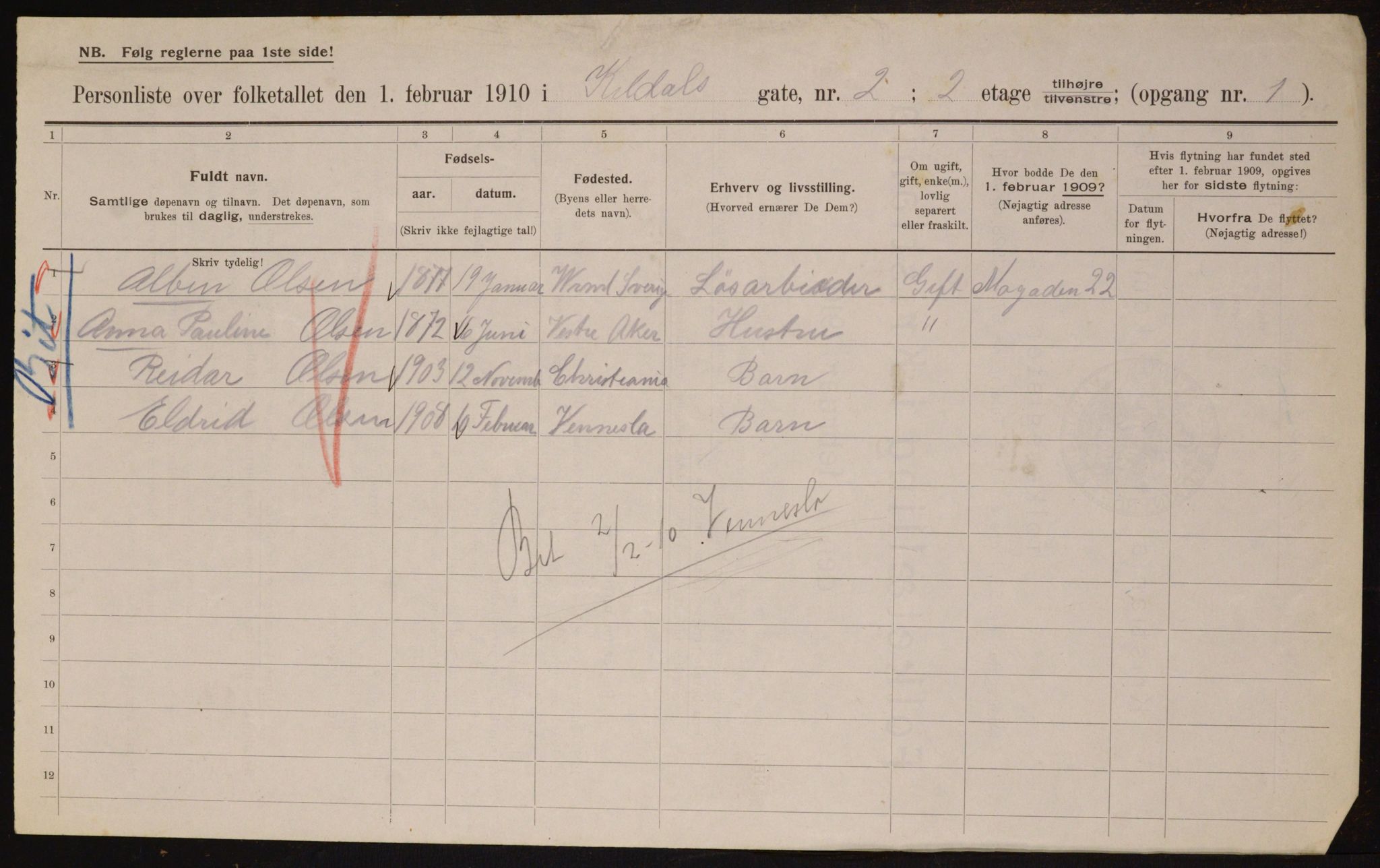 OBA, Municipal Census 1910 for Kristiania, 1910, p. 47983