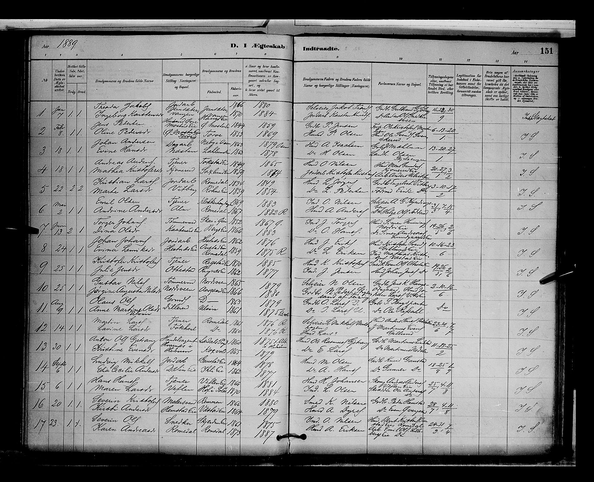 Stange prestekontor, AV/SAH-PREST-002/L/L0009: Parish register (copy) no. 9, 1883-1899, p. 151