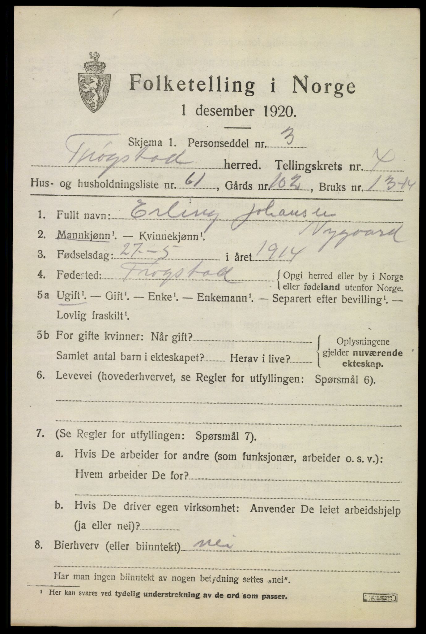 SAO, 1920 census for Trøgstad, 1920, p. 5252