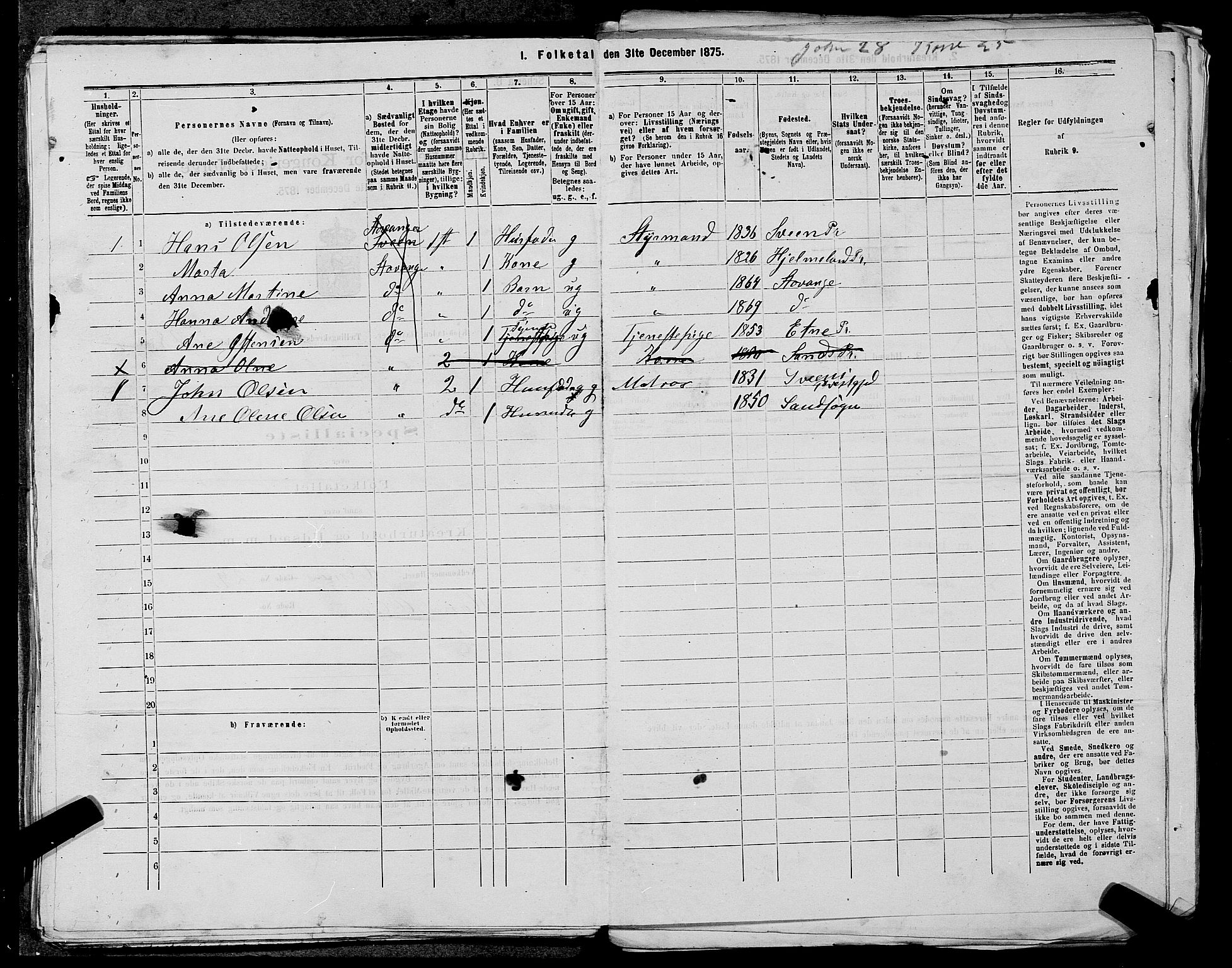 SAST, 1875 census for 1103 Stavanger, 1875, p. 58