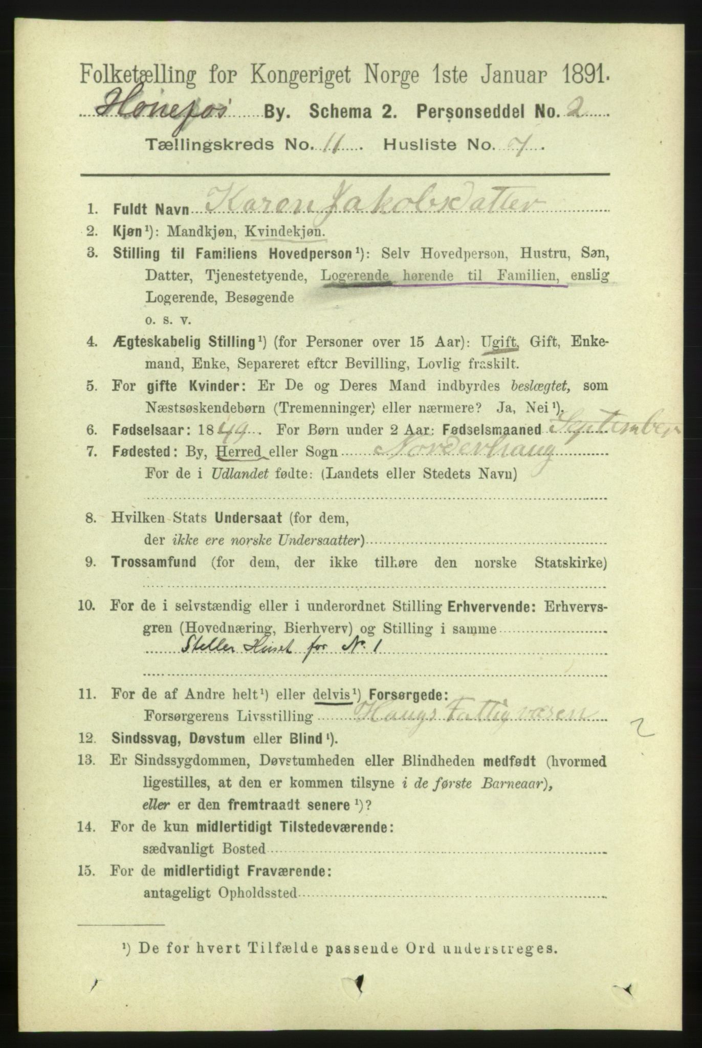 RA, 1891 census for 0601 Hønefoss, 1891, p. 1540