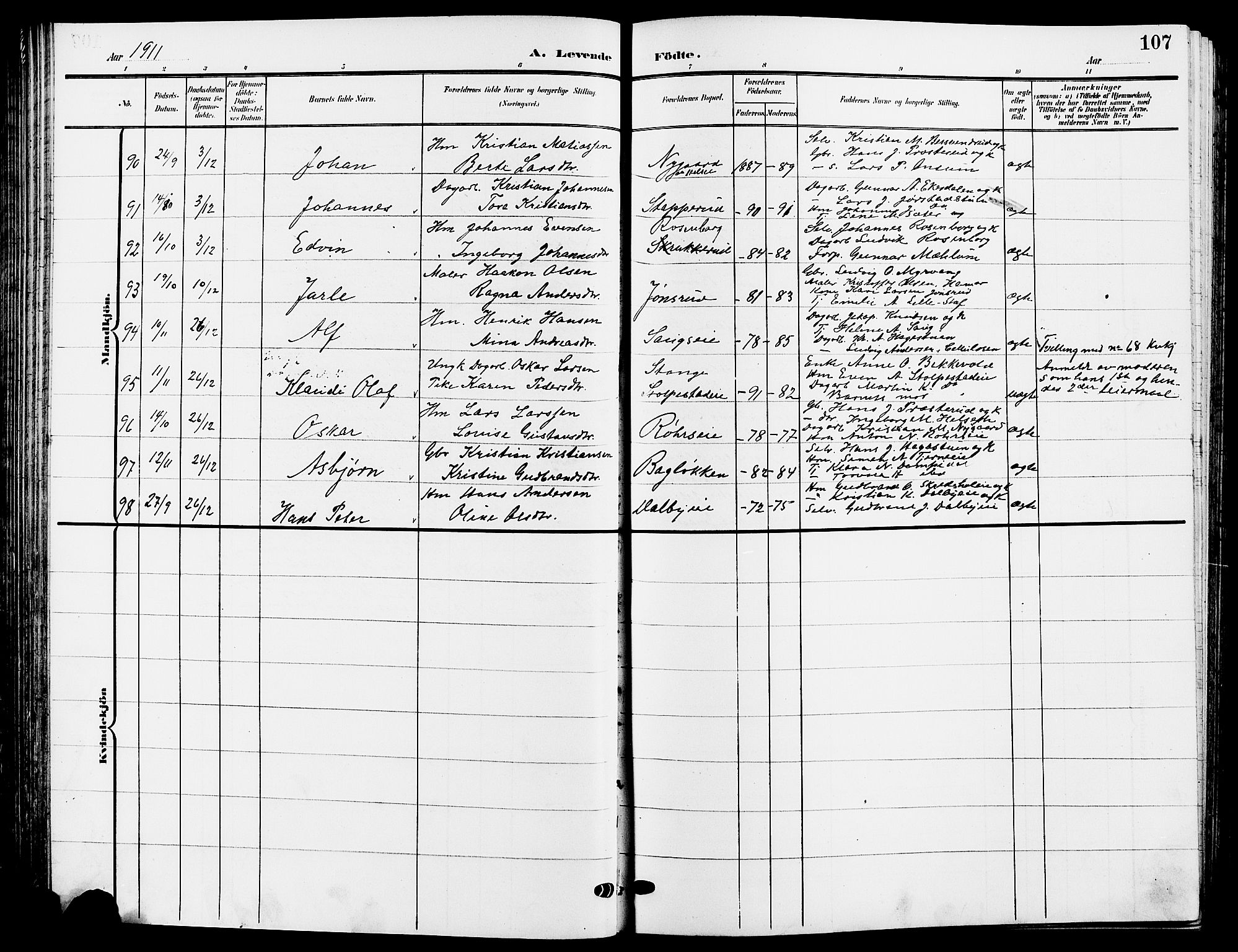 Ringsaker prestekontor, AV/SAH-PREST-014/L/La/L0015: Parish register (copy) no. 15, 1903-1912, p. 107