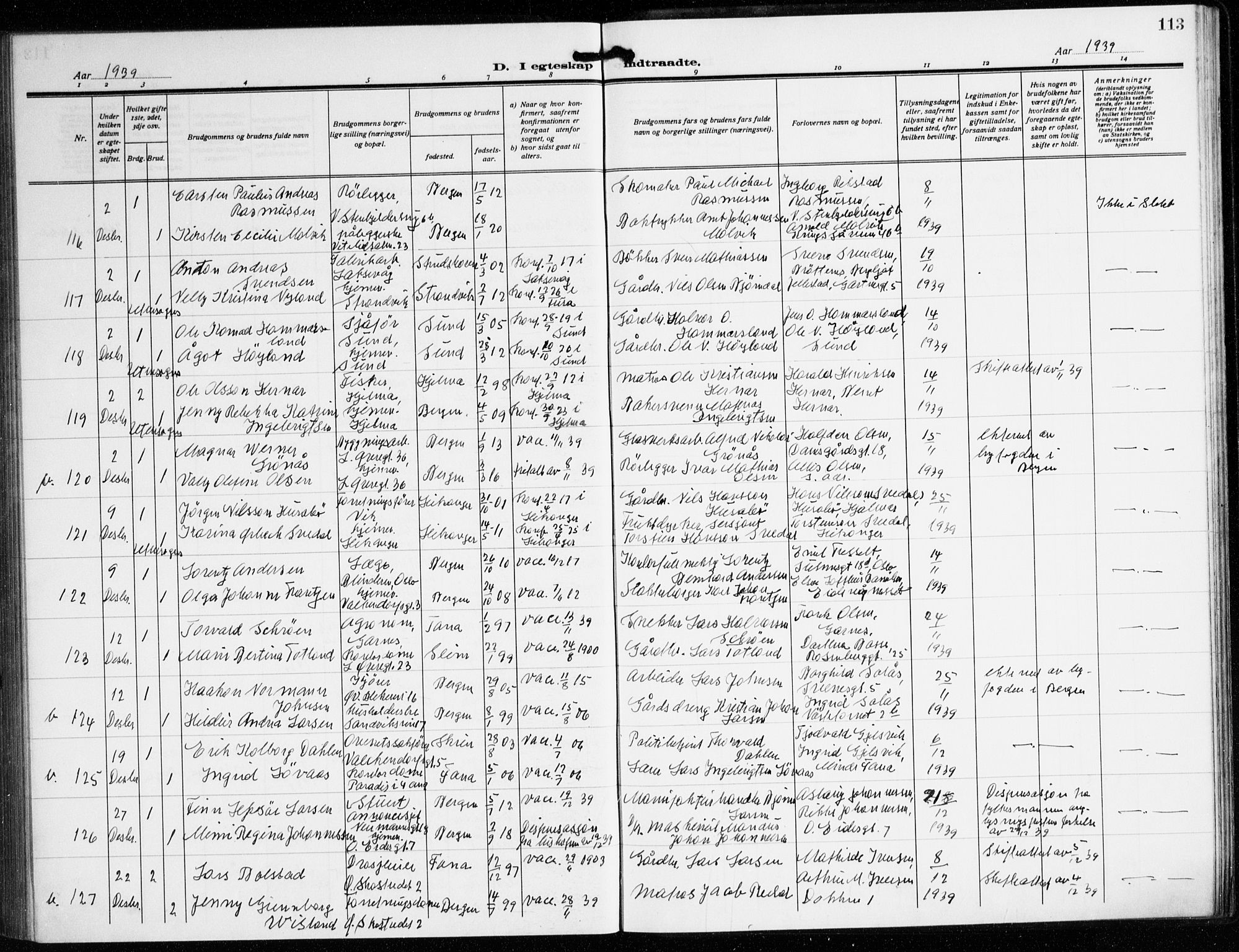 Korskirken sokneprestembete, AV/SAB-A-76101/H/Hab: Parish register (copy) no. D 5, 1926-1944, p. 113