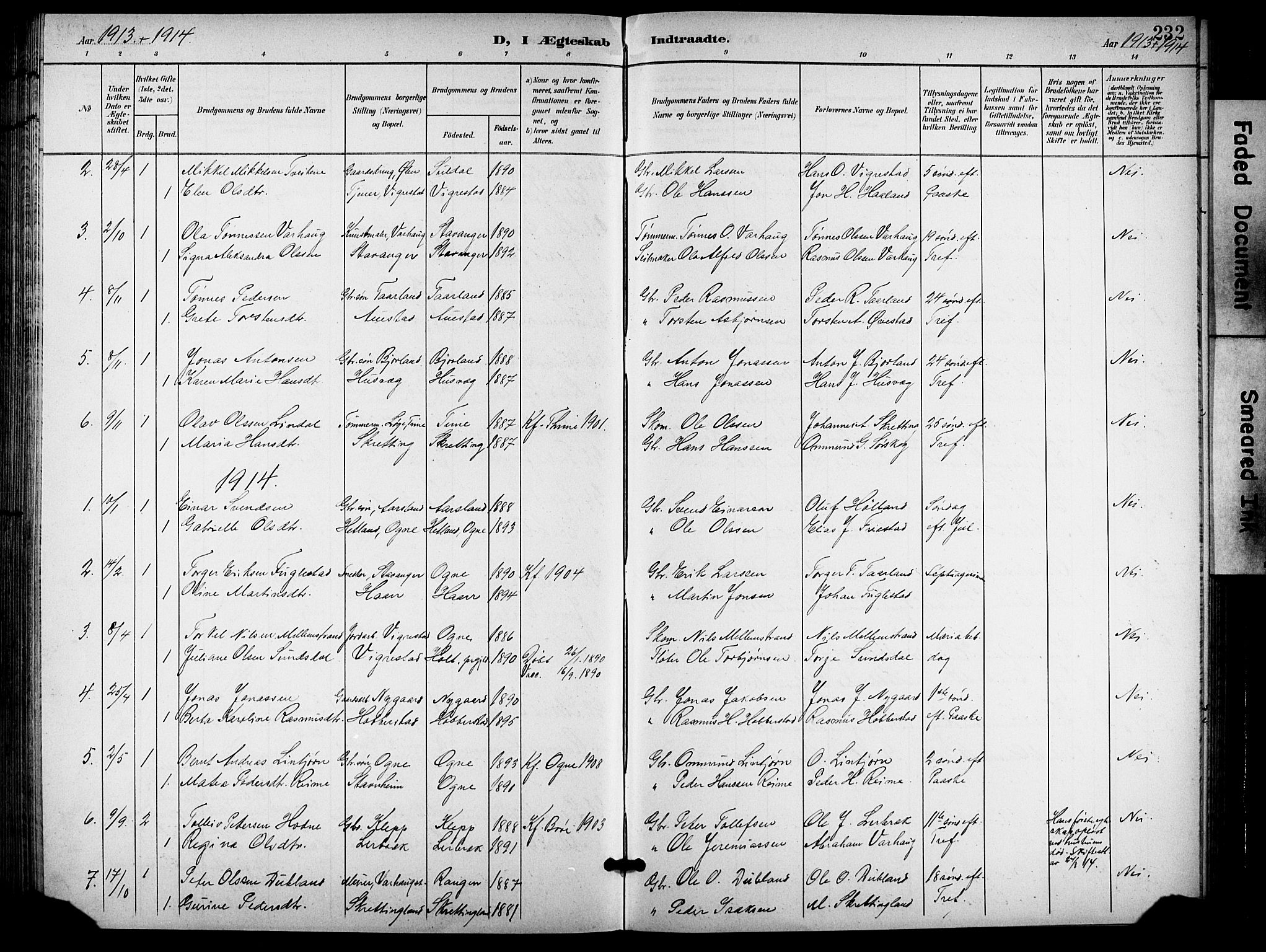 Hå sokneprestkontor, SAST/A-101801/001/30BB/L0006: Parish register (copy) no. B 6, 1900-1924, p. 232