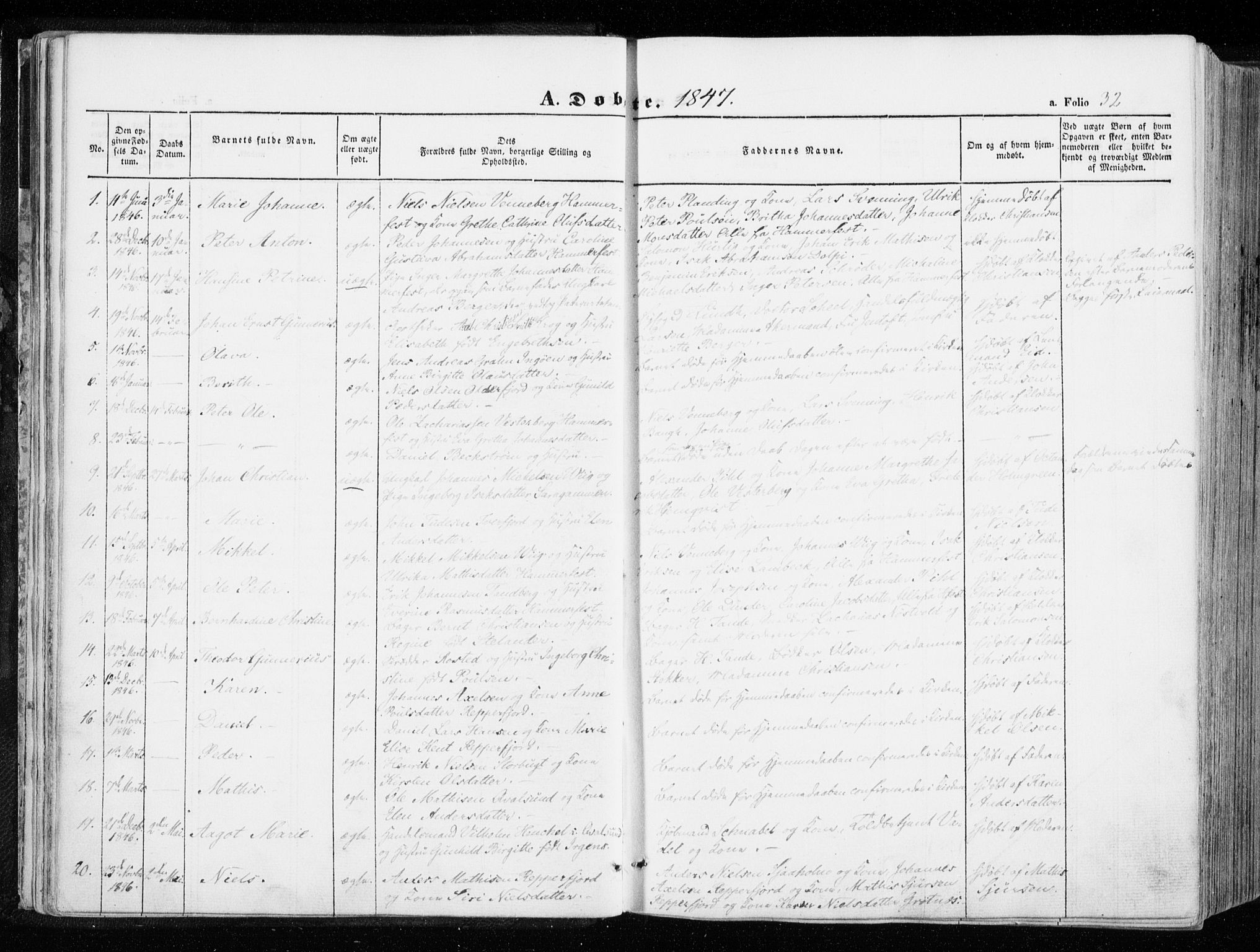 Hammerfest sokneprestkontor, SATØ/S-1347/H/Ha/L0004.kirke: Parish register (official) no. 4, 1843-1856, p. 32