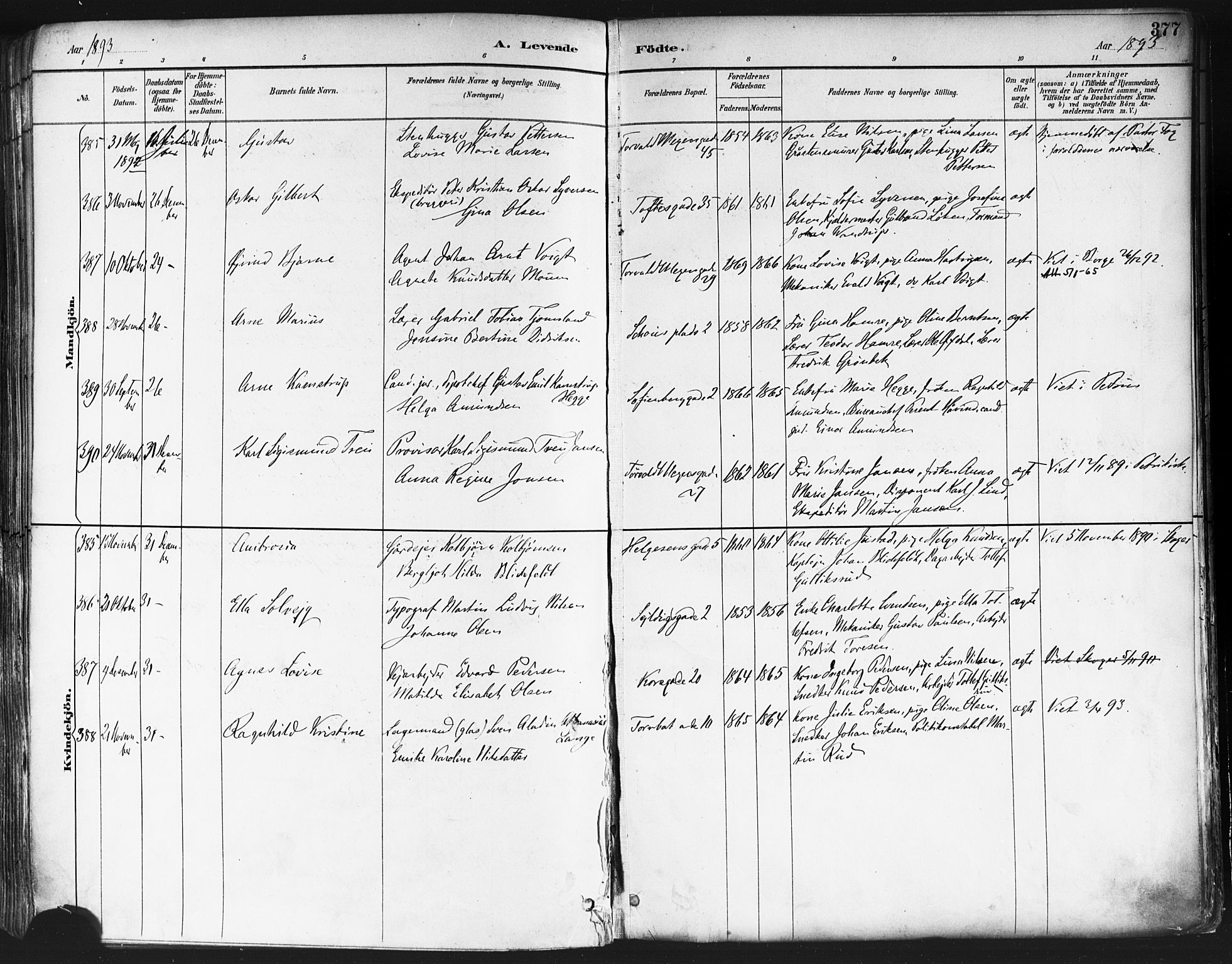 Paulus prestekontor Kirkebøker, AV/SAO-A-10871/F/Fa/L0013: Parish register (official) no. 13, 1887-1894, p. 377