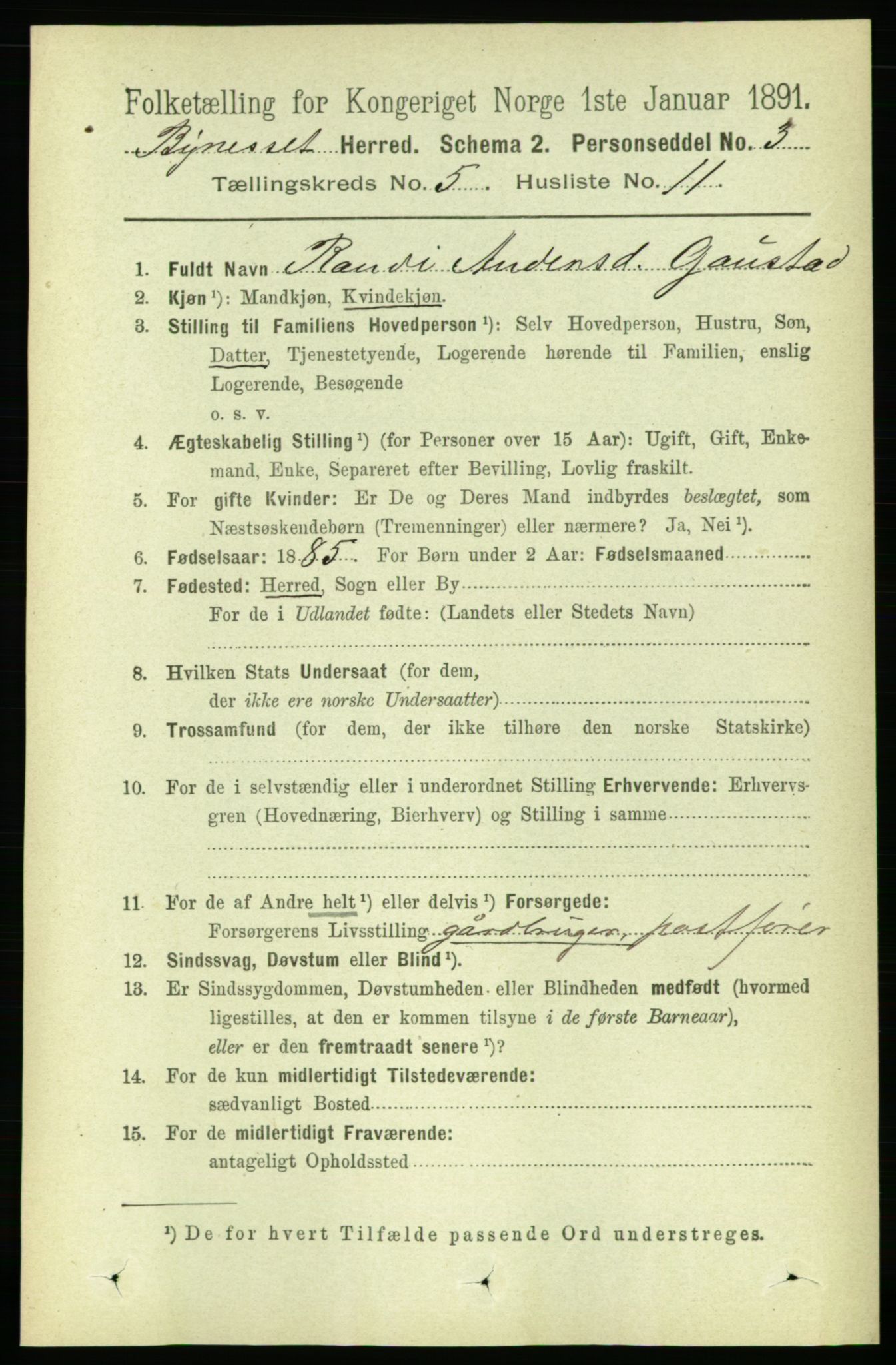 RA, 1891 census for 1655 Byneset, 1891, p. 2099