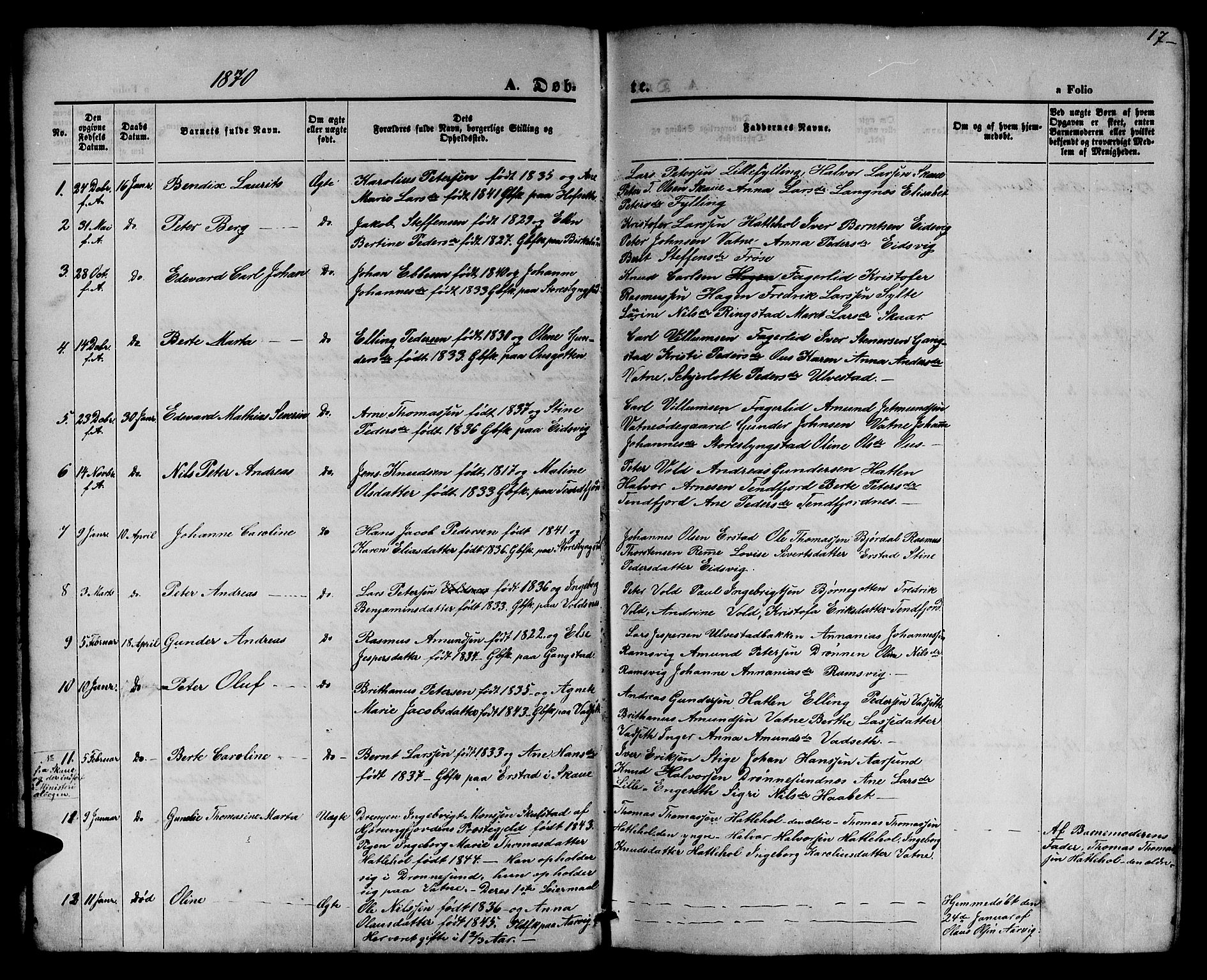 Ministerialprotokoller, klokkerbøker og fødselsregistre - Møre og Romsdal, AV/SAT-A-1454/525/L0375: Parish register (copy) no. 525C01, 1865-1879, p. 17