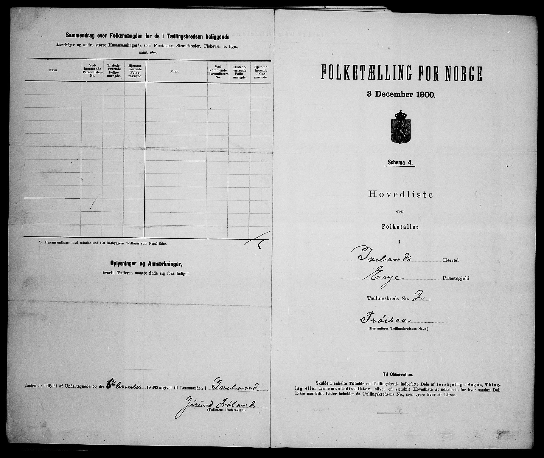 SAK, 1900 census for Iveland, 1900, p. 15