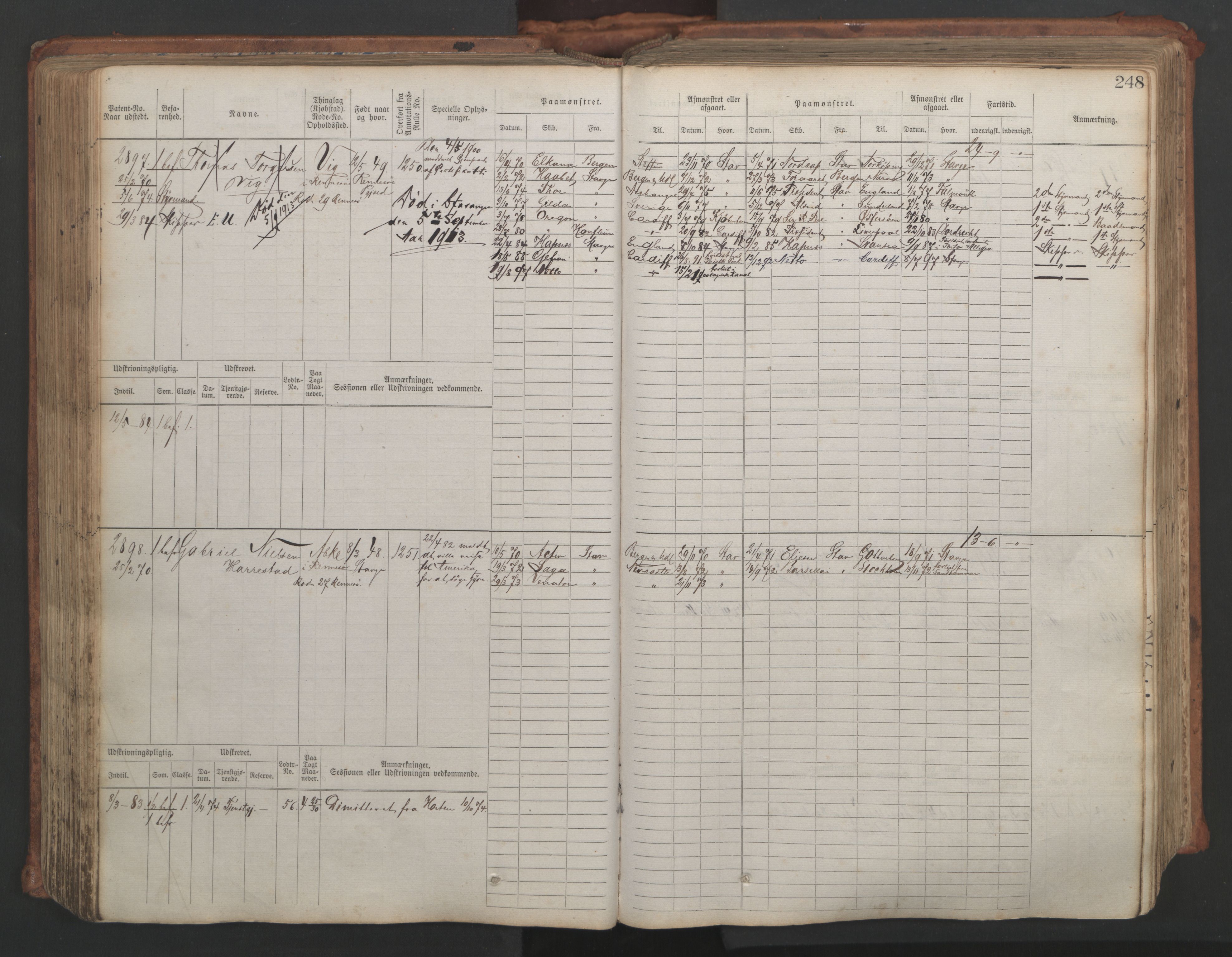 Stavanger sjømannskontor, AV/SAST-A-102006/F/Fb/Fbb/L0007: Sjøfartshovedrulle, patentnr. 2403-3604, 1869-1880, p. 281