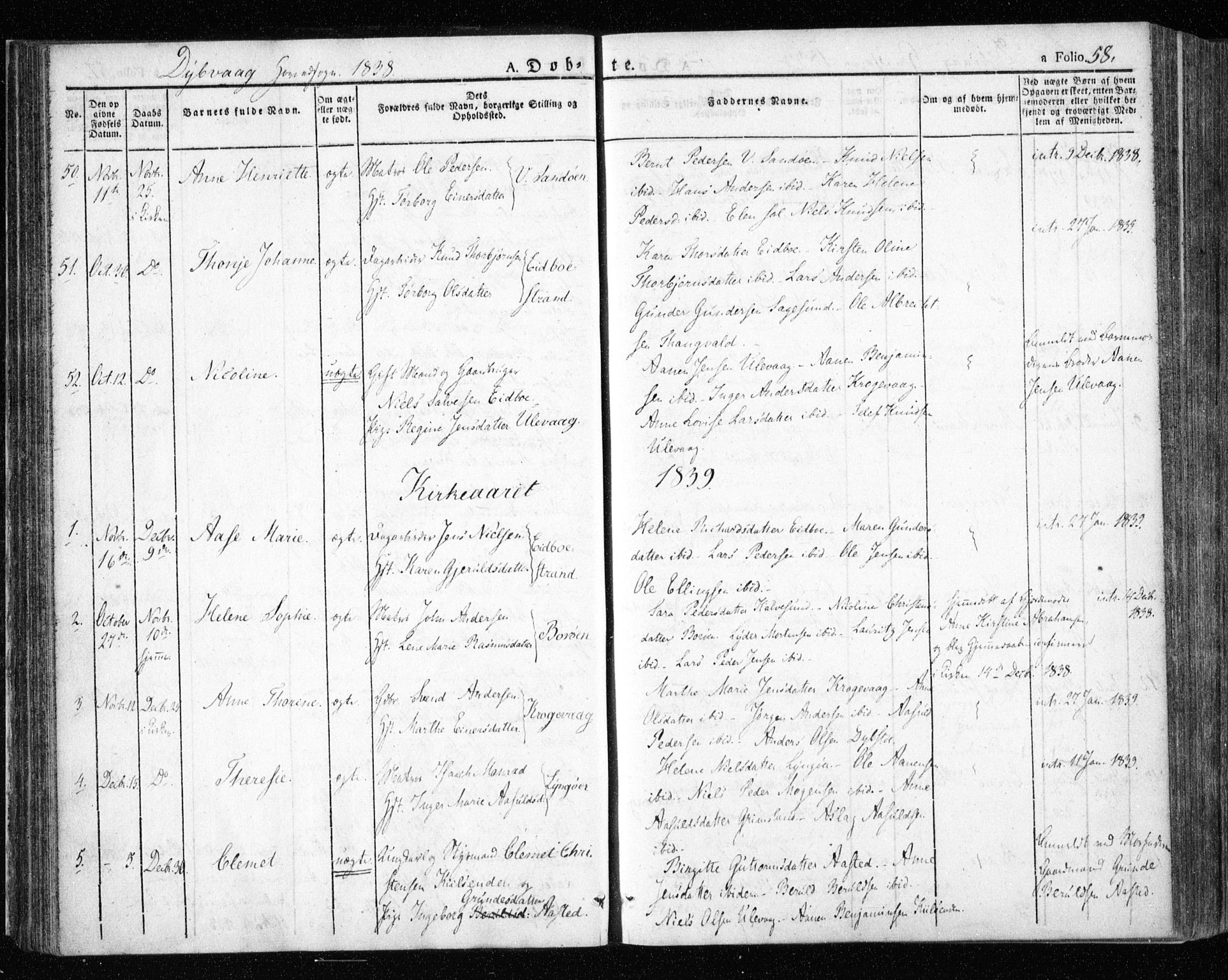 Dypvåg sokneprestkontor, SAK/1111-0007/F/Fa/Faa/L0004: Parish register (official) no. A 4, 1824-1840, p. 58