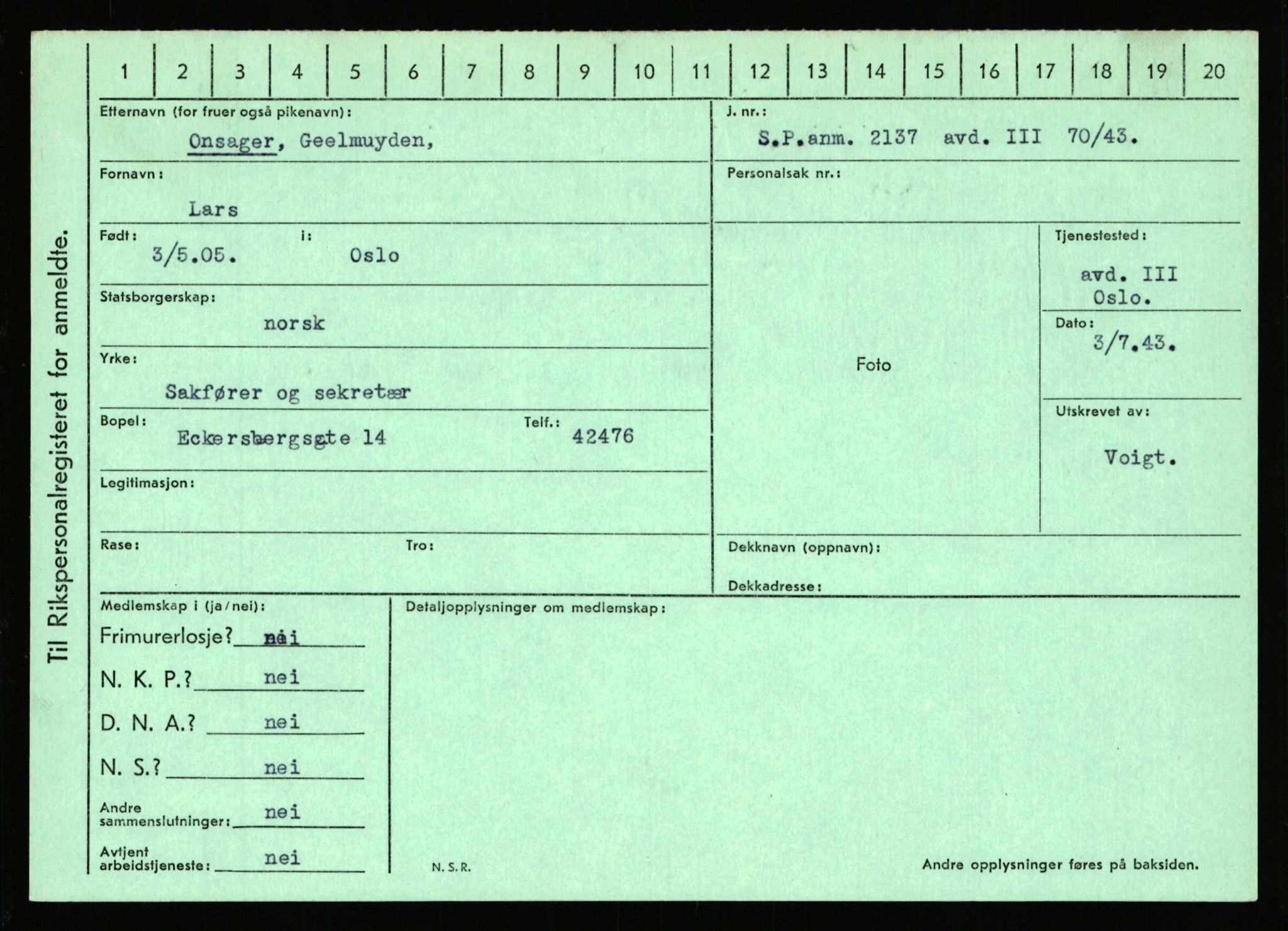 Statspolitiet - Hovedkontoret / Osloavdelingen, AV/RA-S-1329/C/Ca/L0012: Oanæs - Quistgaard	, 1943-1945, p. 2092