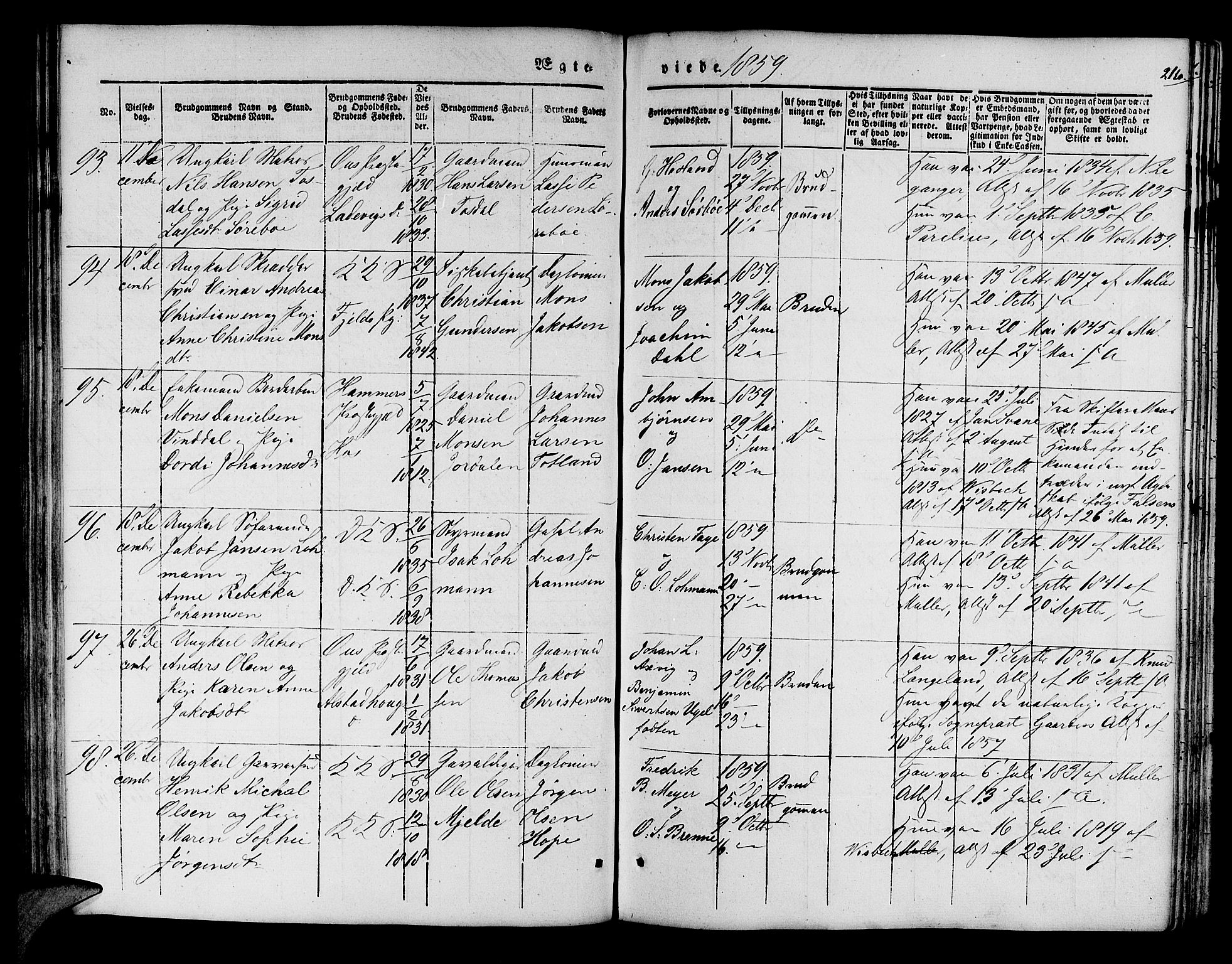 Korskirken sokneprestembete, SAB/A-76101/H/Hab: Parish register (copy) no. D 1, 1840-1867, p. 216