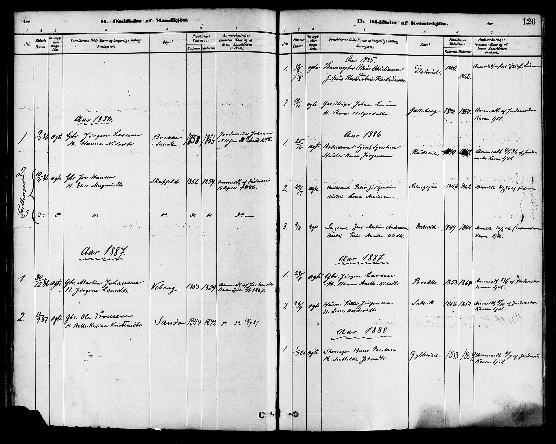 Sande Kirkebøker, AV/SAKO-A-53/F/Fa/L0006: Parish register (official) no. 6, 1878-1888, p. 126