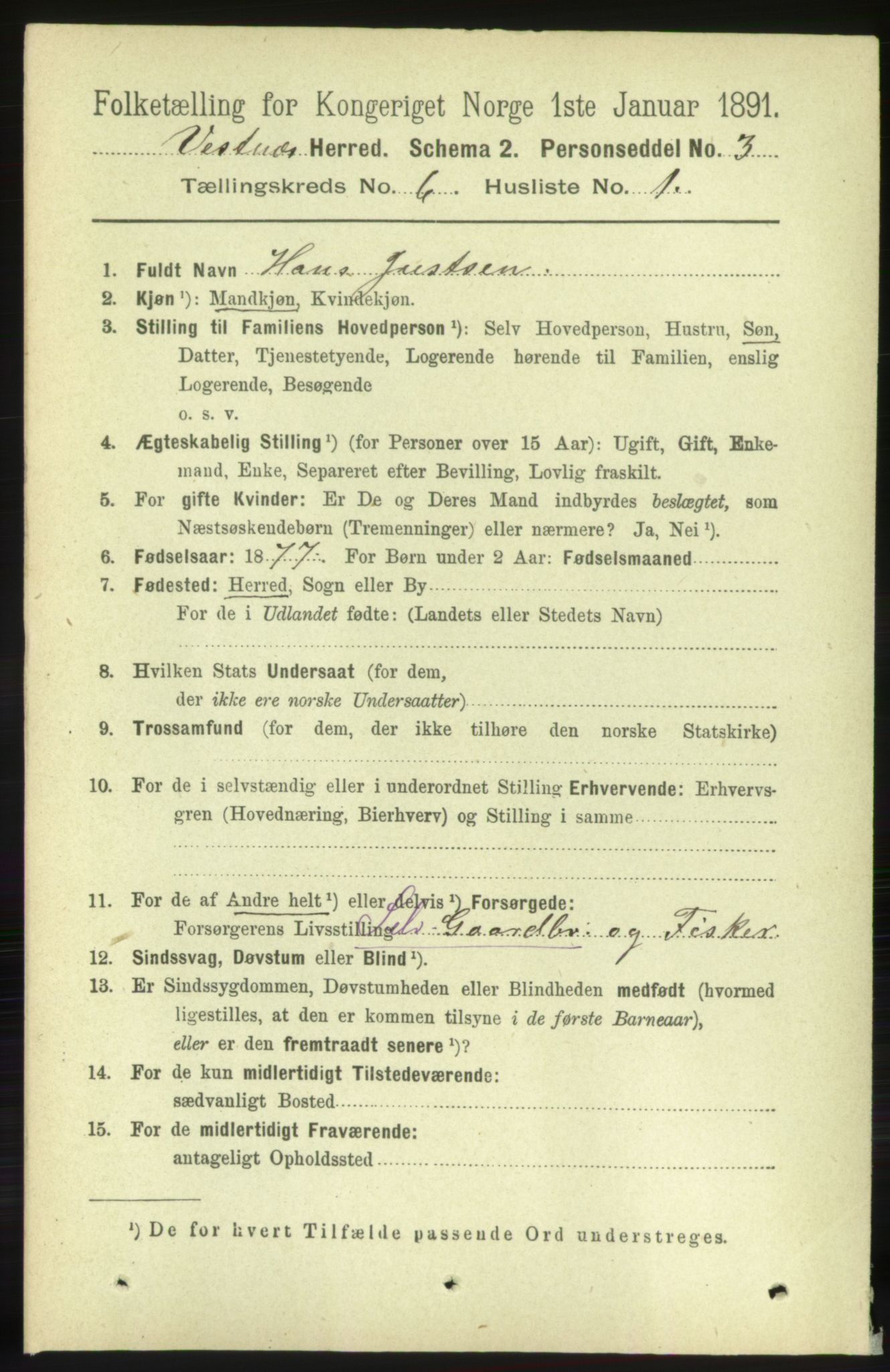 RA, 1891 census for 1535 Vestnes, 1891, p. 2195