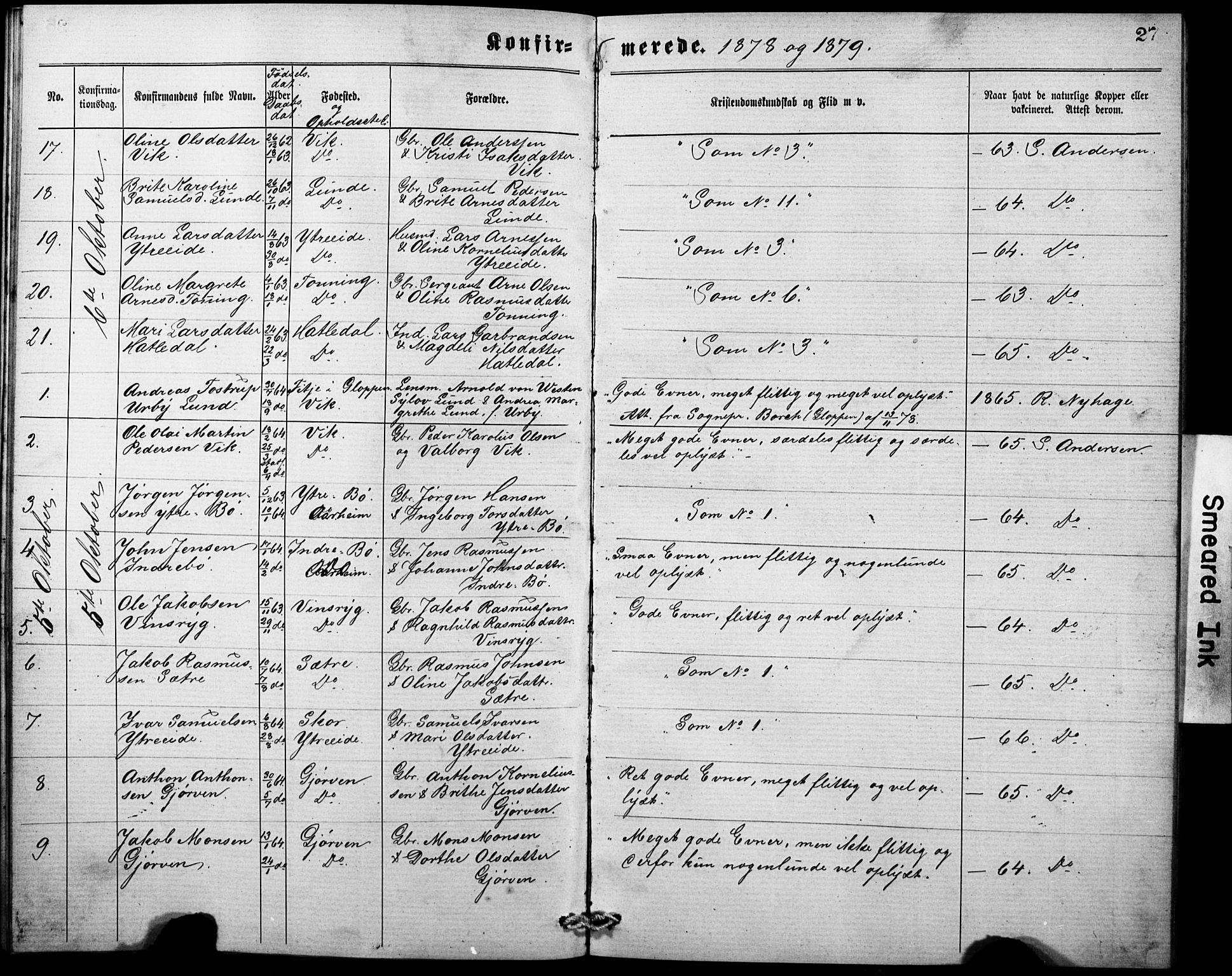 Stryn Sokneprestembete, AV/SAB-A-82501: Parish register (copy) no. A 1A, 1877-1882, p. 27