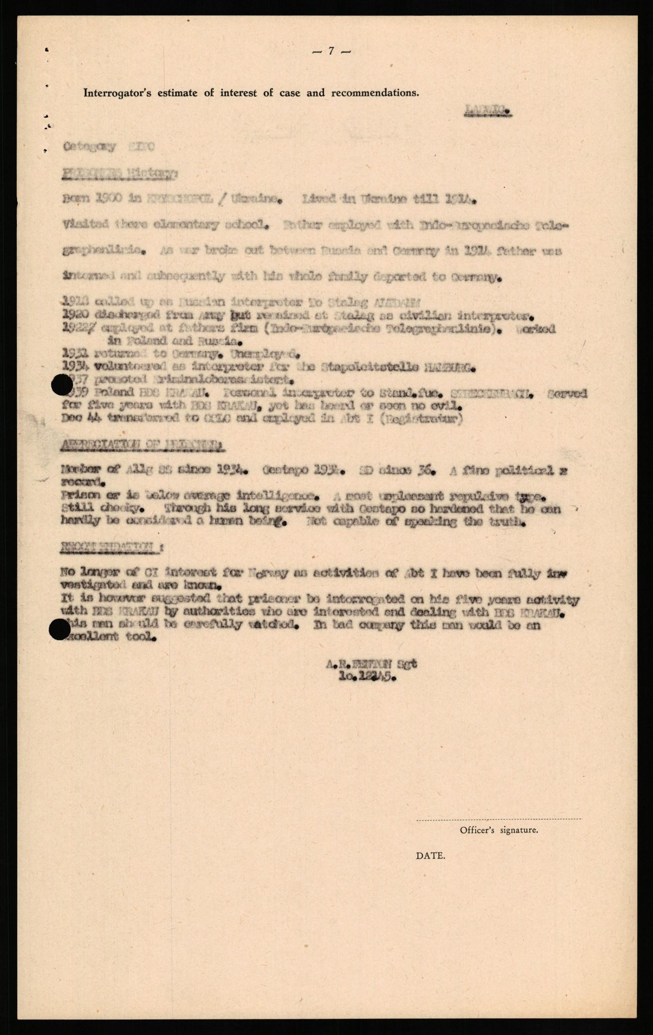 Forsvaret, Forsvarets overkommando II, AV/RA-RAFA-3915/D/Db/L0019: CI Questionaires. Tyske okkupasjonsstyrker i Norge. Tyskere., 1945-1946, p. 329