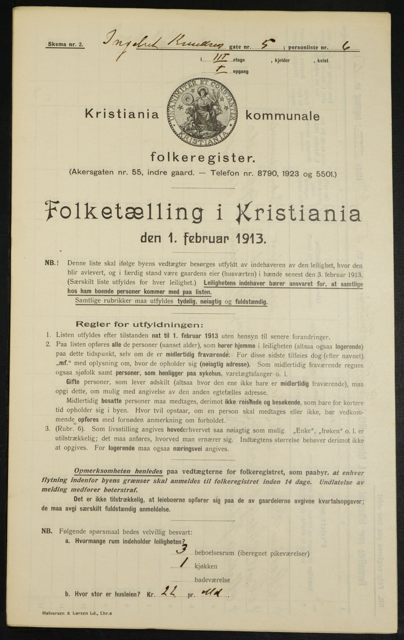 OBA, Municipal Census 1913 for Kristiania, 1913, p. 43669