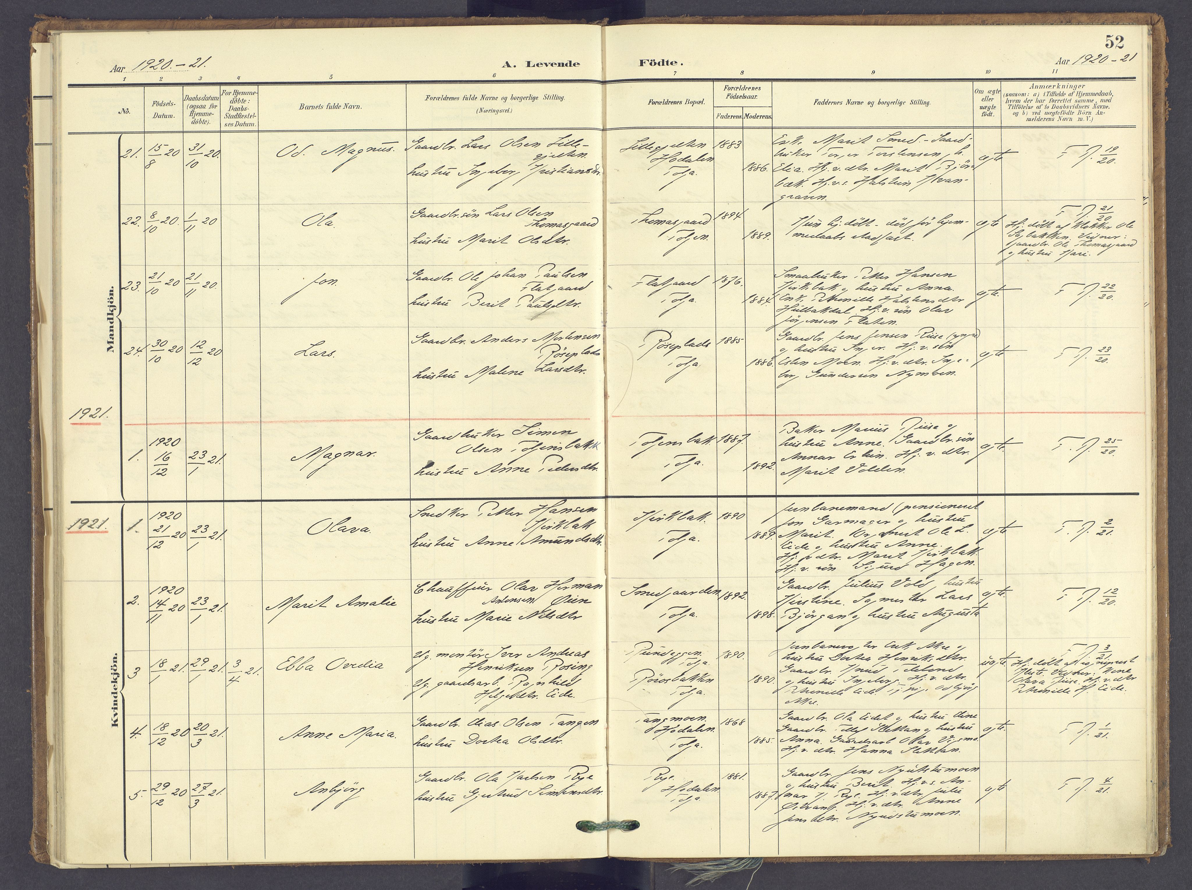 Tolga prestekontor, SAH/PREST-062/K/L0014: Parish register (official) no. 14, 1903-1929, p. 52