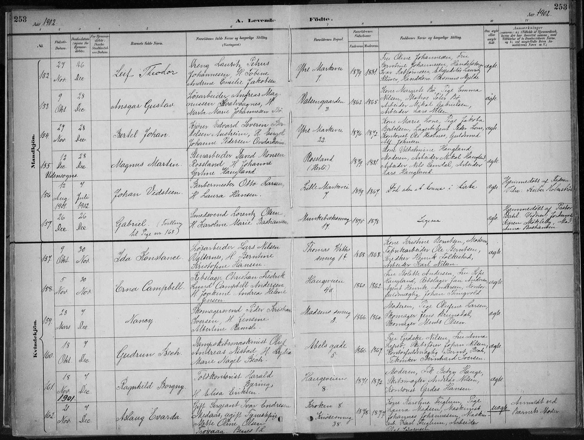 Nykirken Sokneprestembete, AV/SAB-A-77101/H/Haa/L0018: Parish register (official) no. B 6, 1895-1903, p. 253