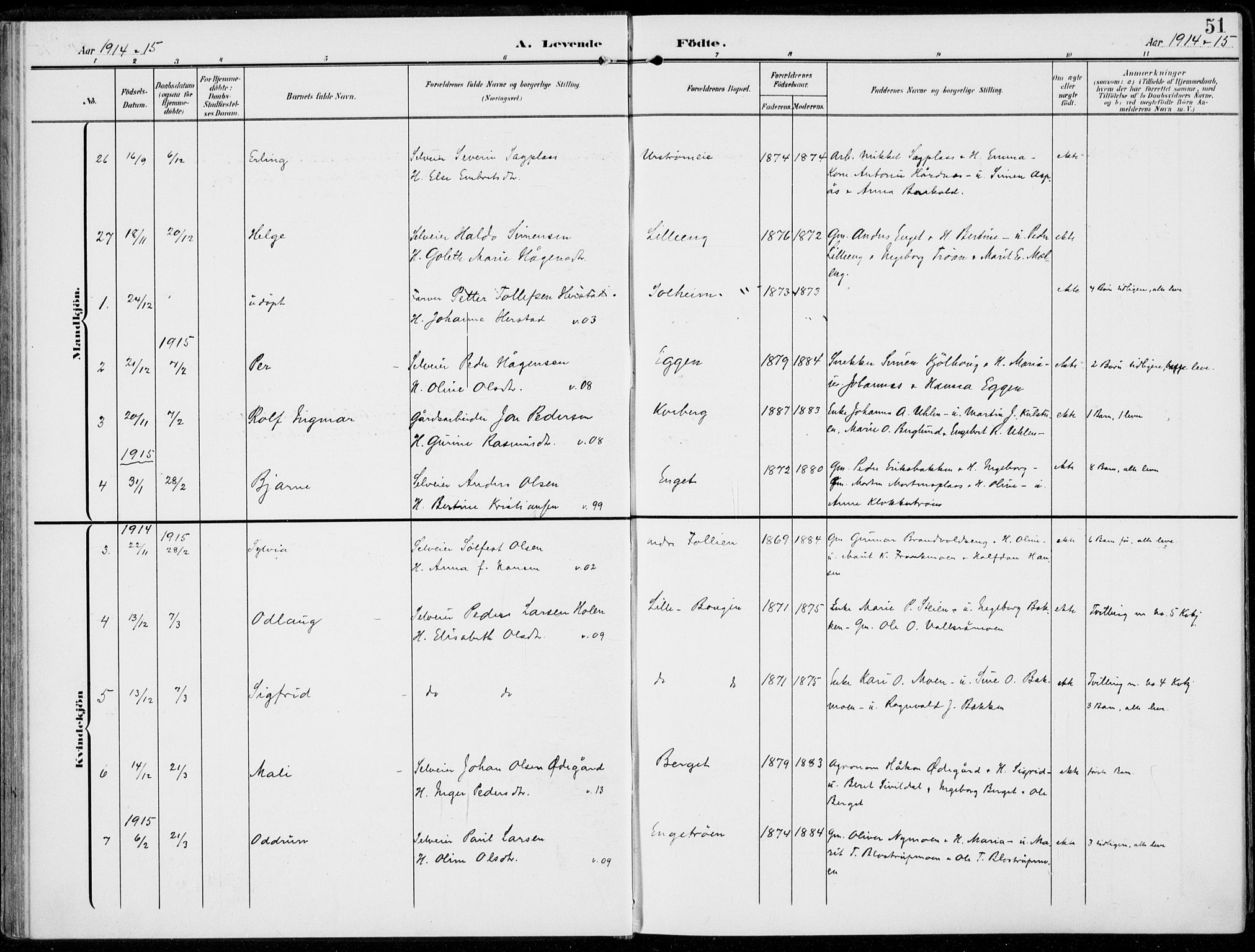 Alvdal prestekontor, AV/SAH-PREST-060/H/Ha/Haa/L0004: Parish register (official) no. 4, 1907-1919, p. 51