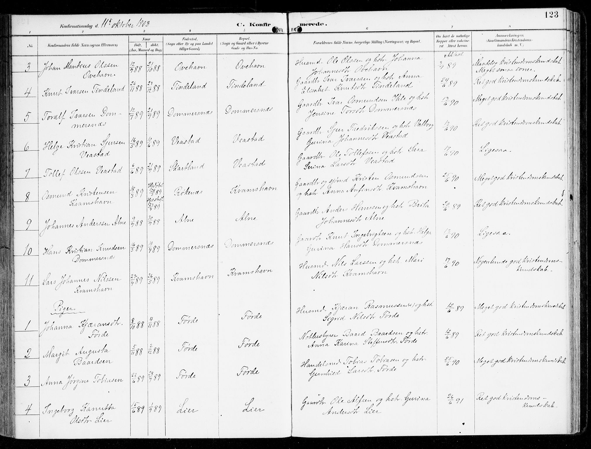 Sveio Sokneprestembete, AV/SAB-A-78501/H/Haa: Parish register (official) no. D 2, 1894-1916, p. 123