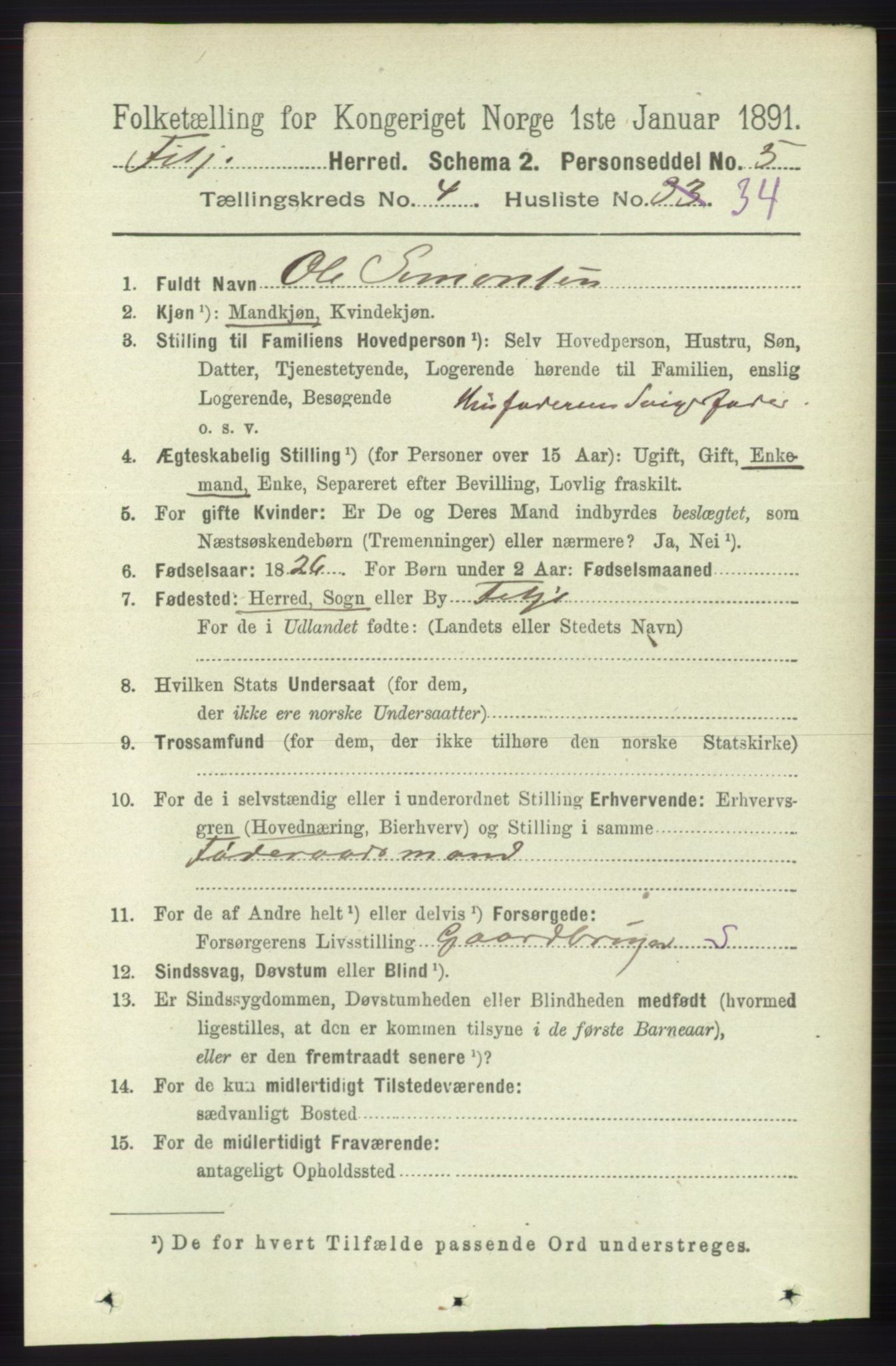 RA, 1891 census for 1222 Fitjar, 1891, p. 1530