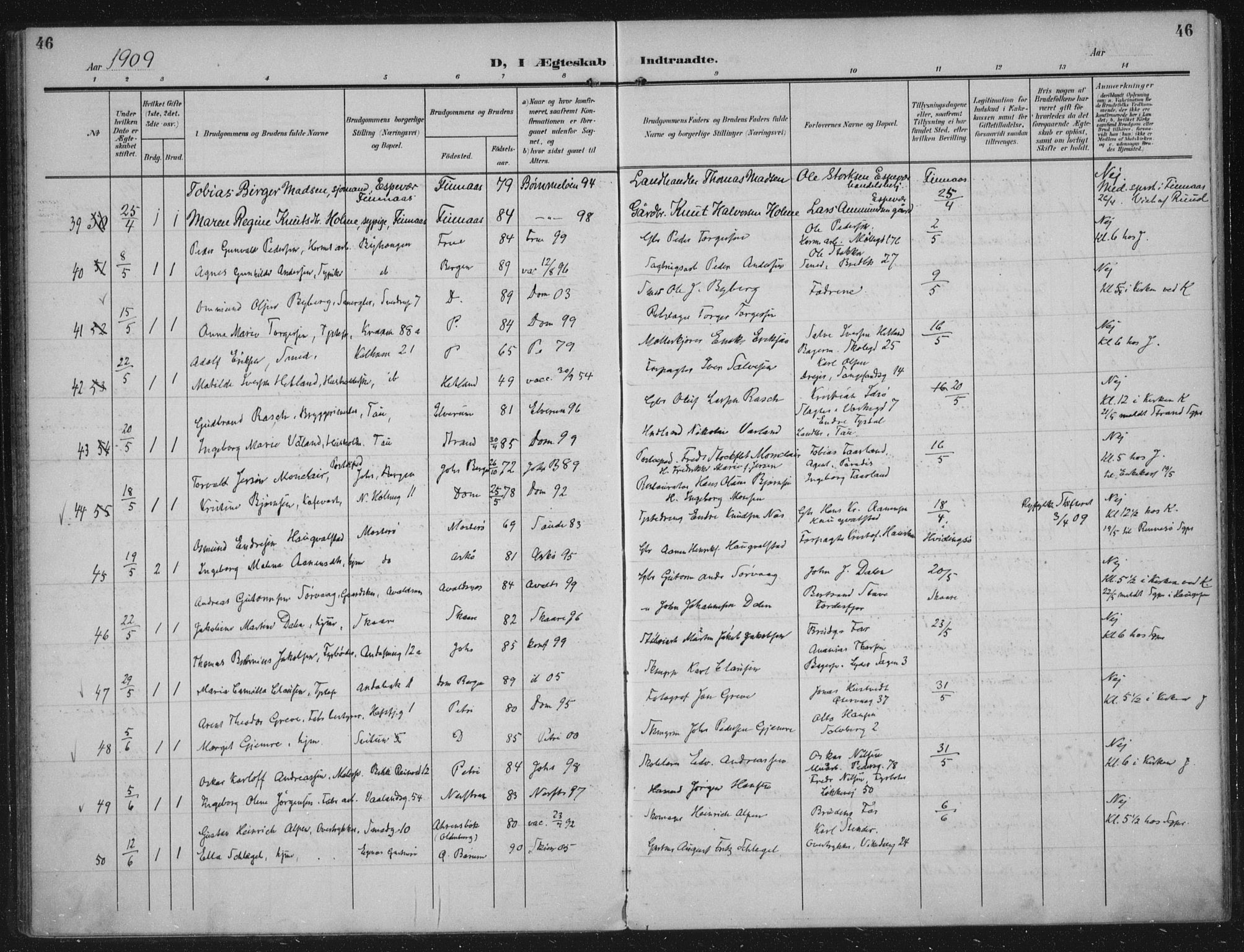 Domkirken sokneprestkontor, AV/SAST-A-101812/002/A/L0016: Parish register (official) no. A 33, 1905-1922, p. 46
