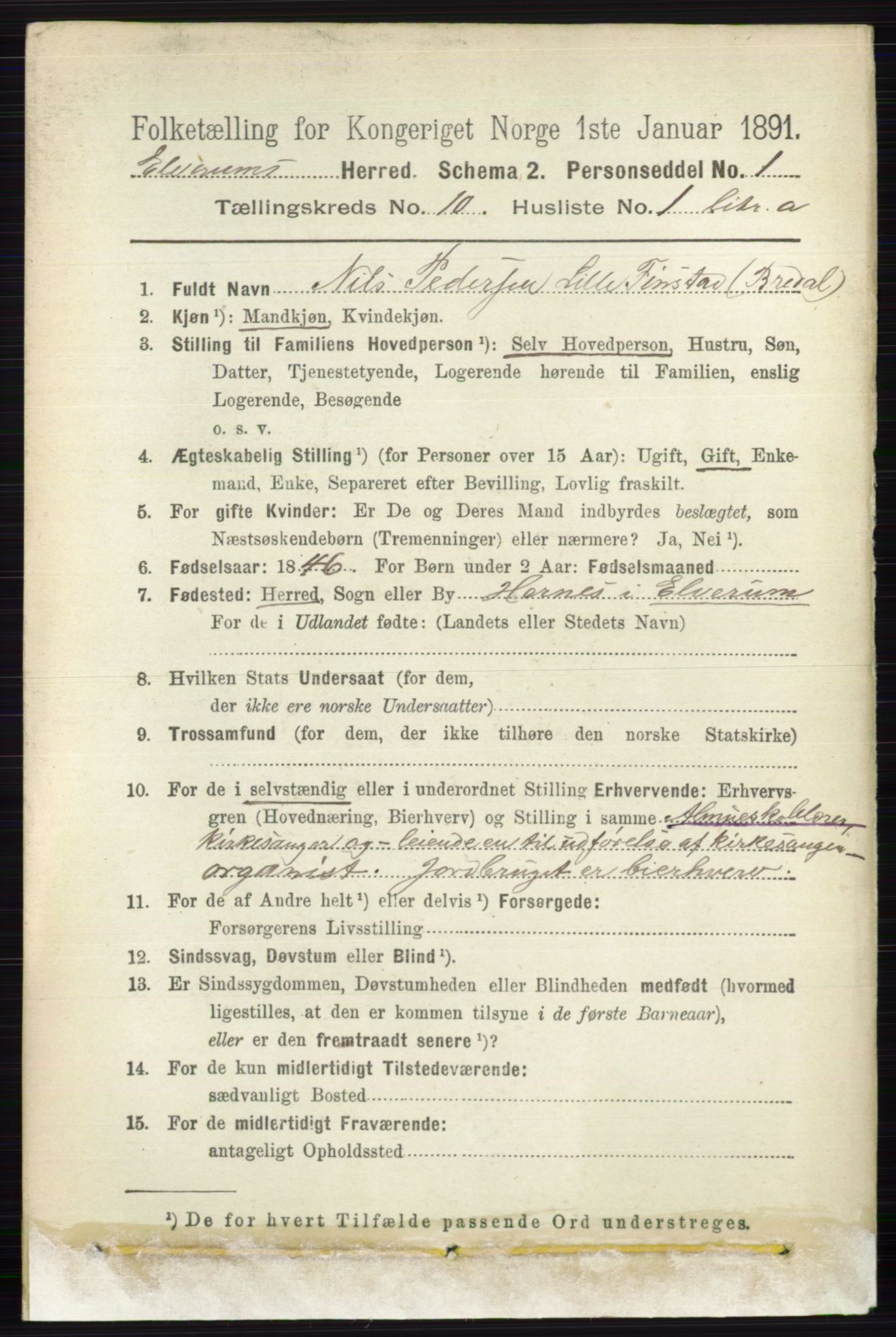 RA, 1891 census for 0427 Elverum, 1891, p. 8202