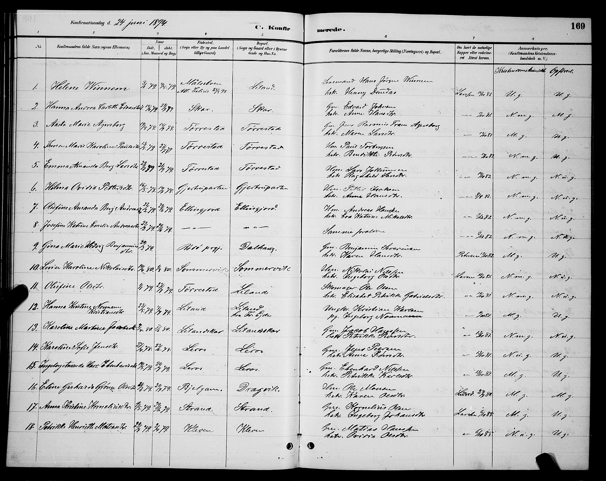 Ministerialprotokoller, klokkerbøker og fødselsregistre - Nordland, AV/SAT-A-1459/863/L0914: Parish register (copy) no. 863C04, 1886-1897, p. 169