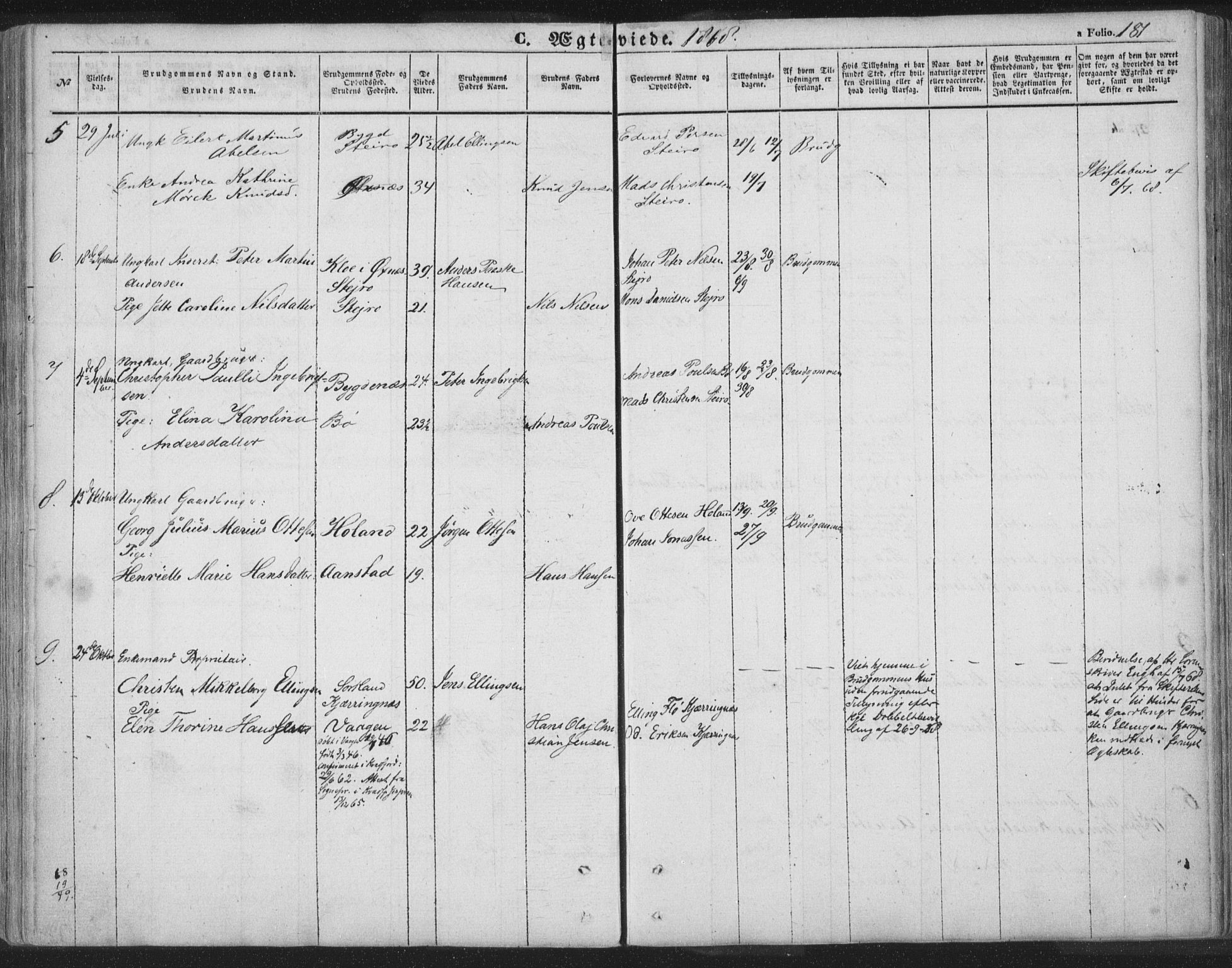 Ministerialprotokoller, klokkerbøker og fødselsregistre - Nordland, AV/SAT-A-1459/895/L1369: Parish register (official) no. 895A04, 1852-1872, p. 181