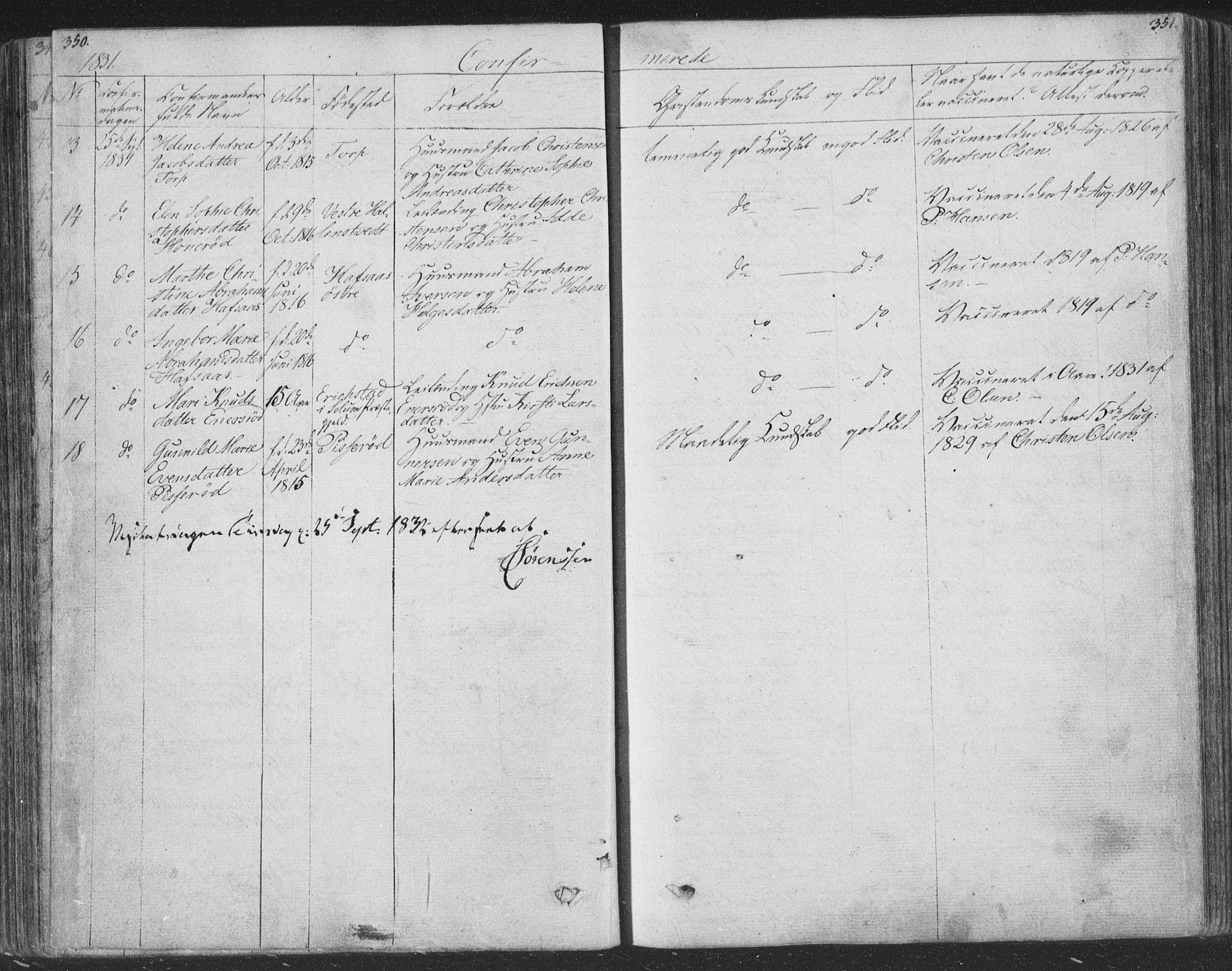 Andebu kirkebøker, SAKO/A-336/F/Fa/L0004: Parish register (official) no. 4, 1829-1856, p. 350-351